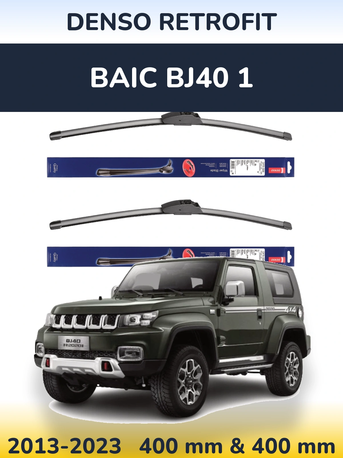 Sada předních stěračů Denso Retrofit 400 a 400 mm pro BAIC BJ40 1 2013-2023