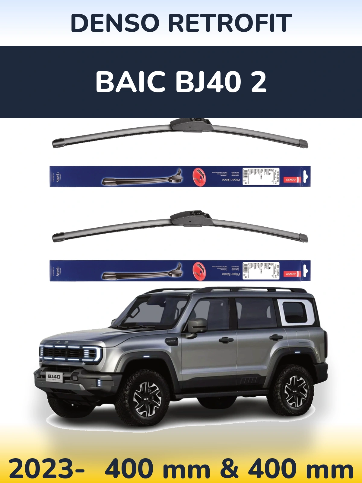 Sada předních stěračů Denso Retrofit 400 a 400 mm pro BAIC BJ40 2 2023-2026