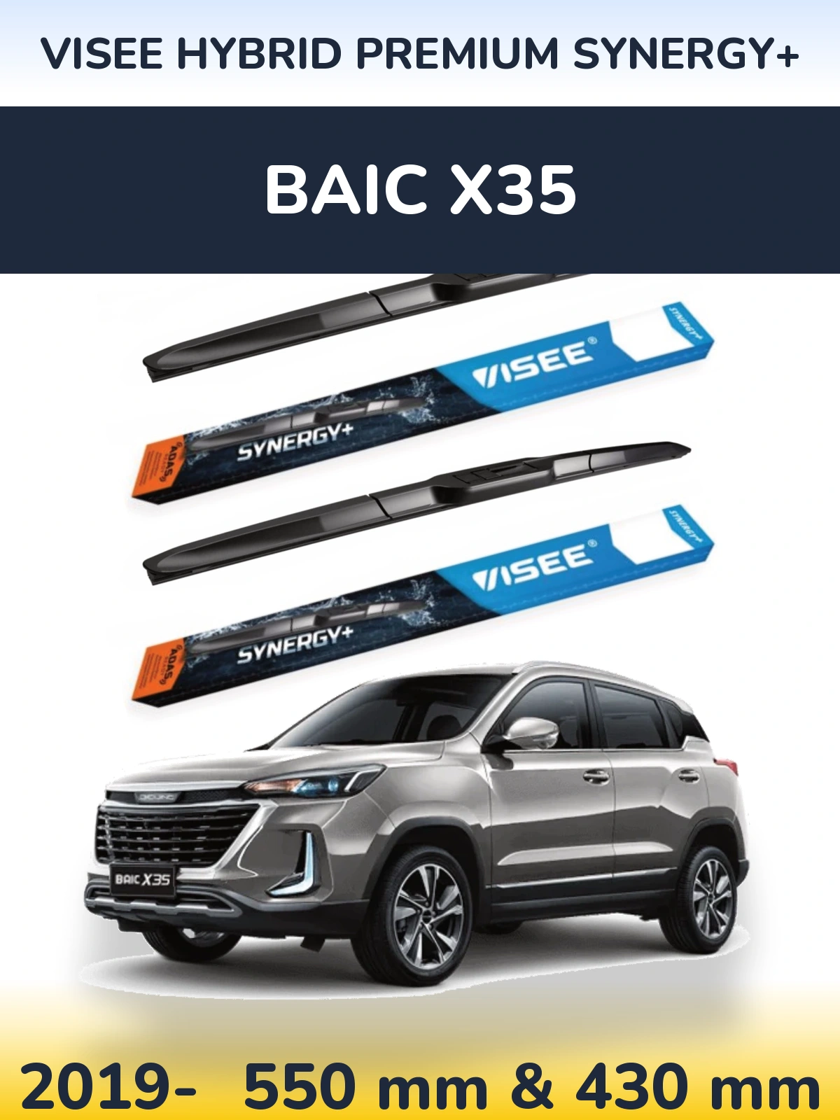Sada předních stěračů VISEE HYBRID PREMIUM SYNERGY+ 550 a 430 mm pro BAIC X35 2019-2026