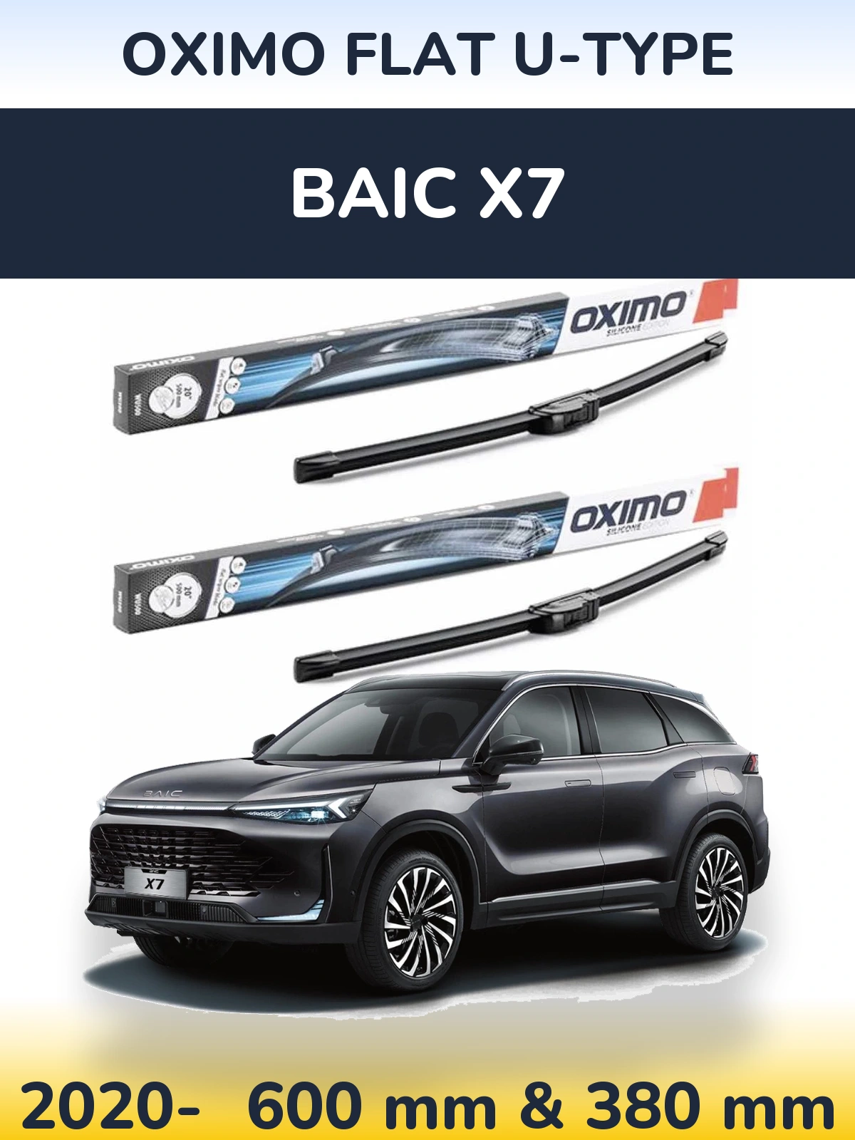 Sada předních stěračů Oximo Flat U-type 600 a 380 mm pro BAIC X7 2020-2026