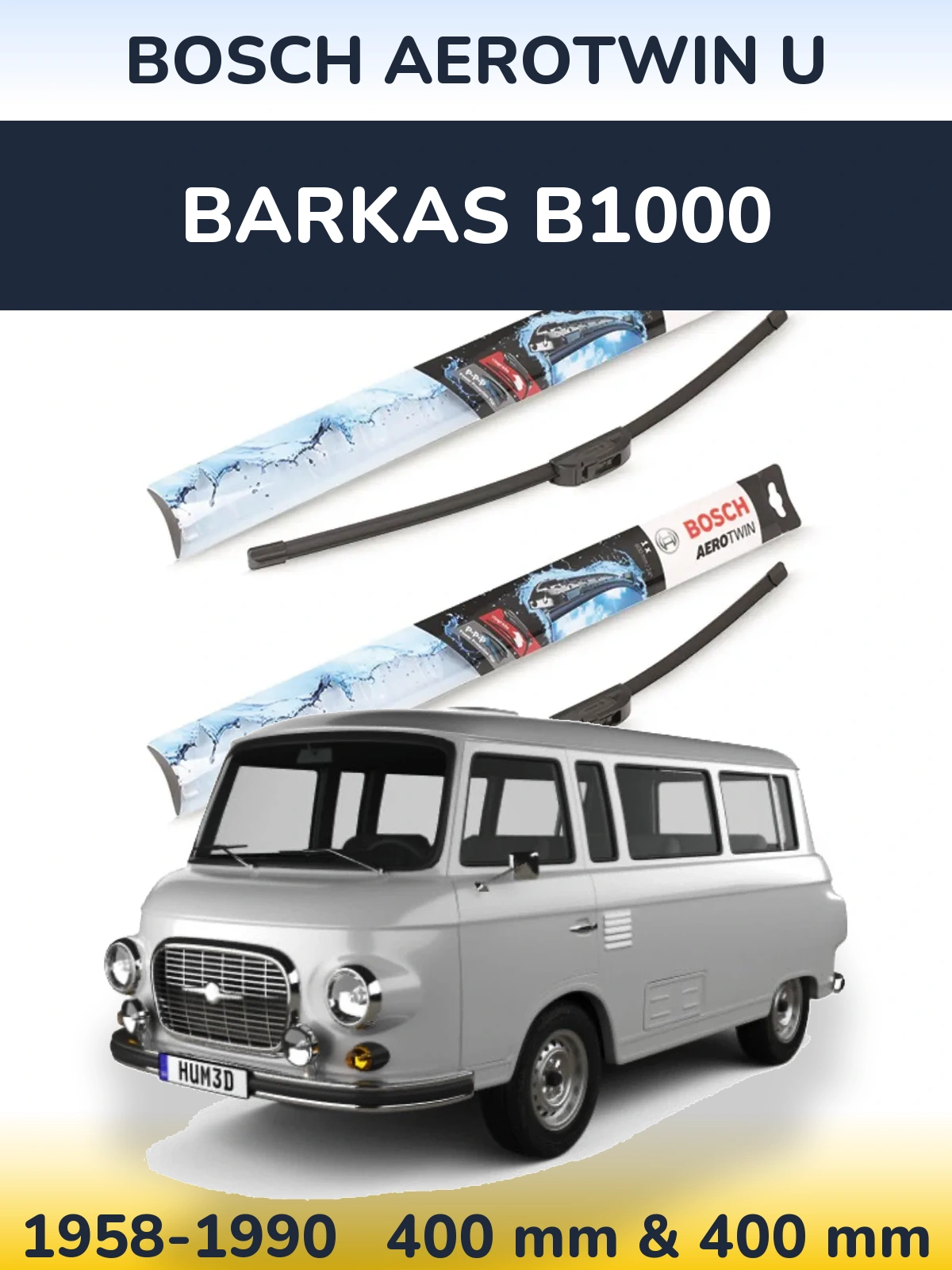 Sada předních stěračů BOSCH AeroTwin U 400 a 400 mm pro Barkas B1000 1958-1990