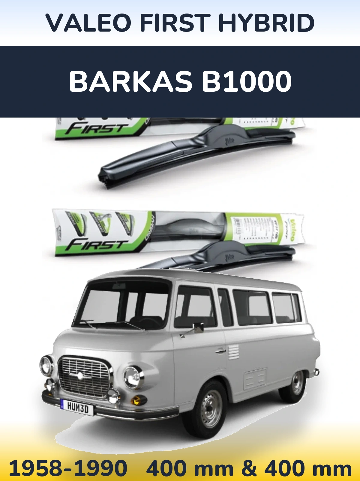 Sada předních stěračů Valeo First Hybrid 400 a 400 mm pro Barkas B1000 1958-1990