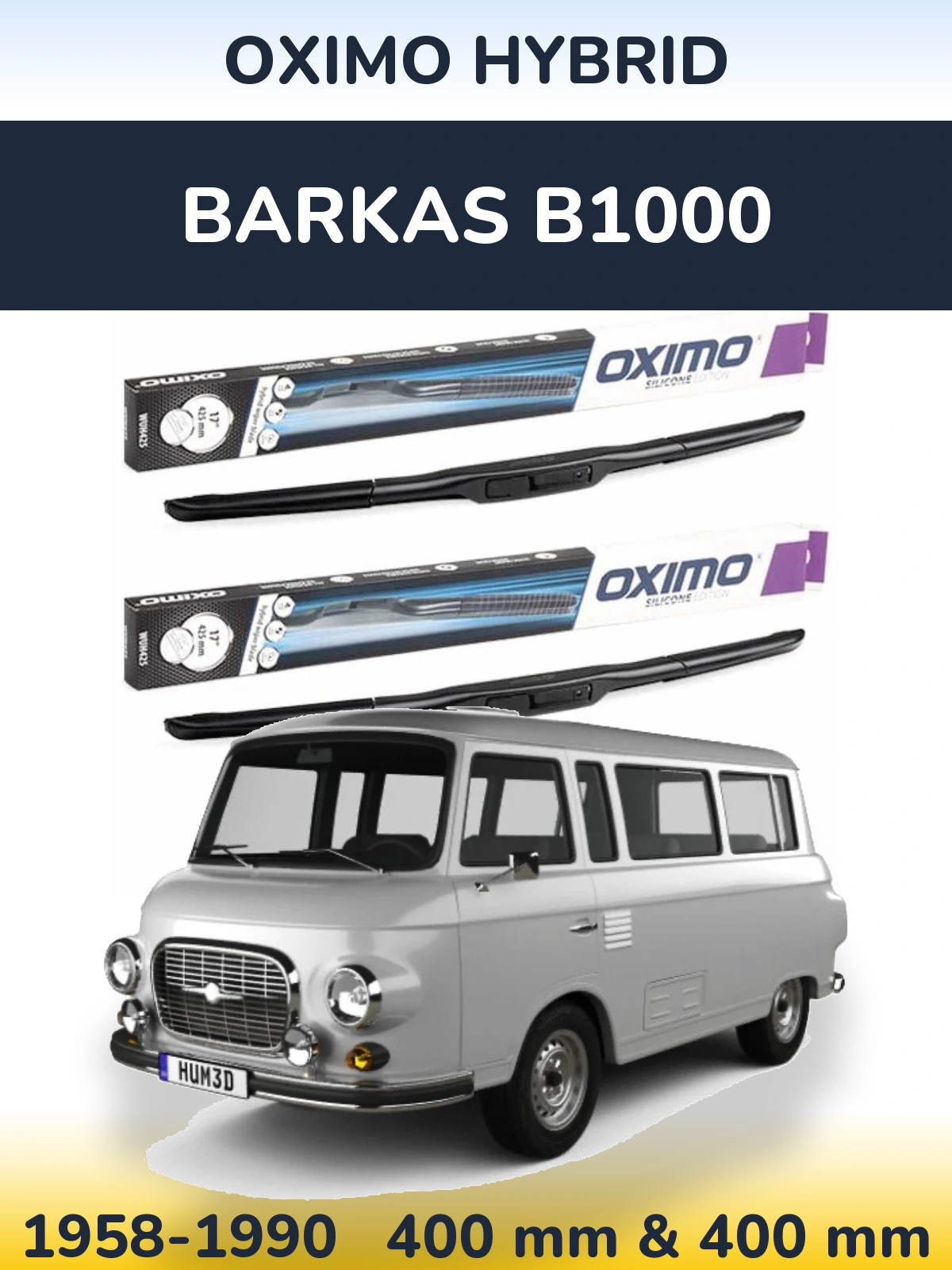 Sada předních stěračů Oximo Hybrid 400 a 400 mm pro Barkas B1000 1958-1990