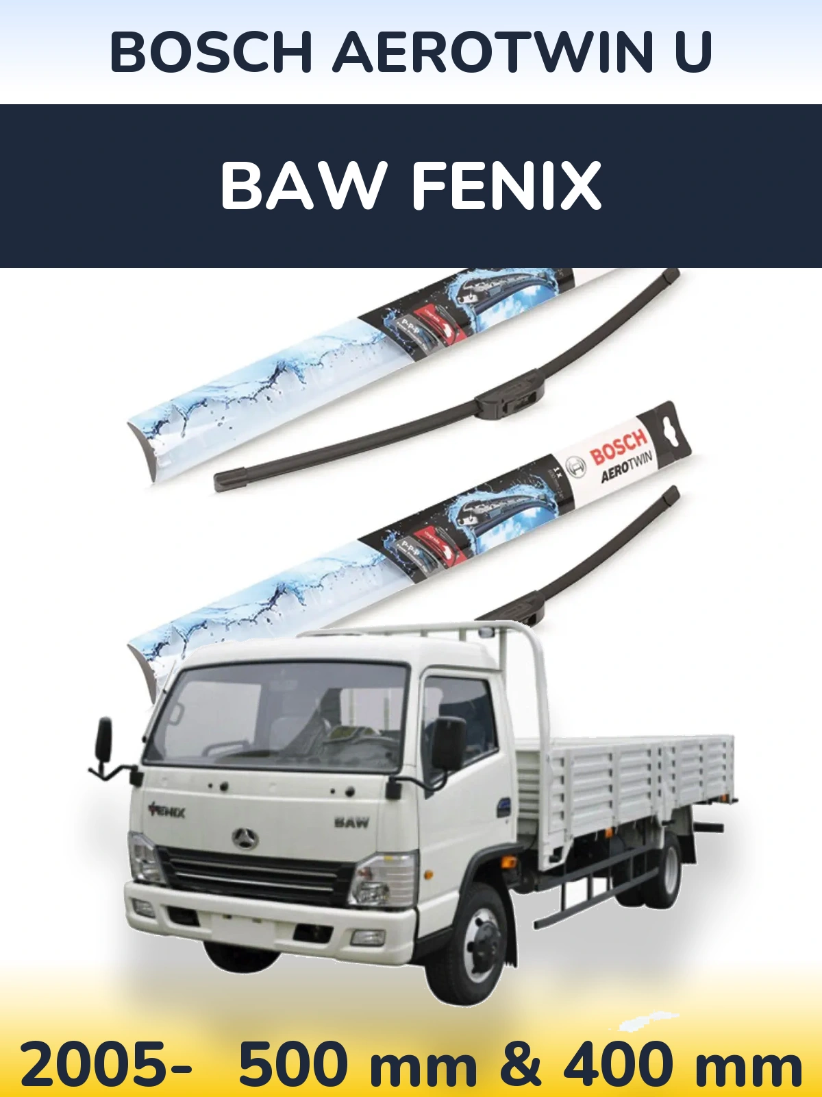 Sada předních stěračů BOSCH AeroTwin U 500 a 400 mm pro BAW Fenix 2005-2026