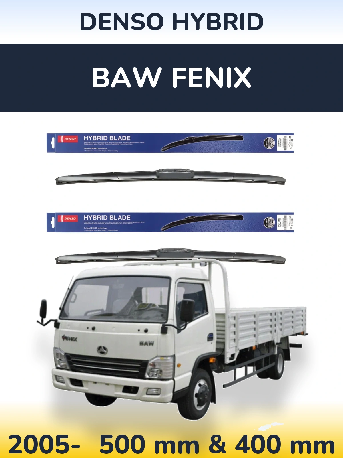 Sada předních stěračů Denso Hybrid 500 a 400 mm pro BAW Fenix 2005-2026