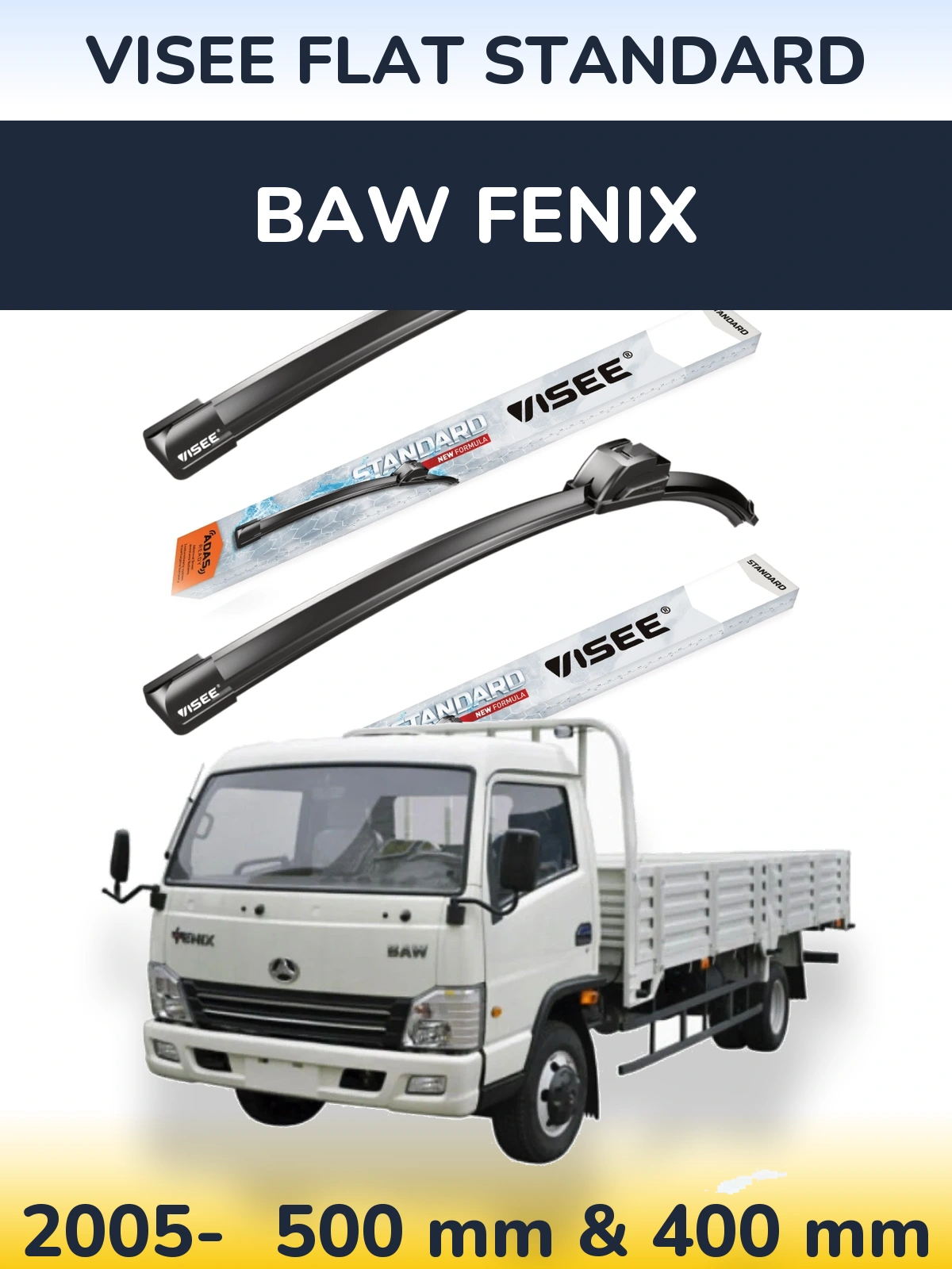 Sada předních stěračů VISEE FLAT STANDARD 500 a 400 mm pro BAW Fenix 2005-2026
