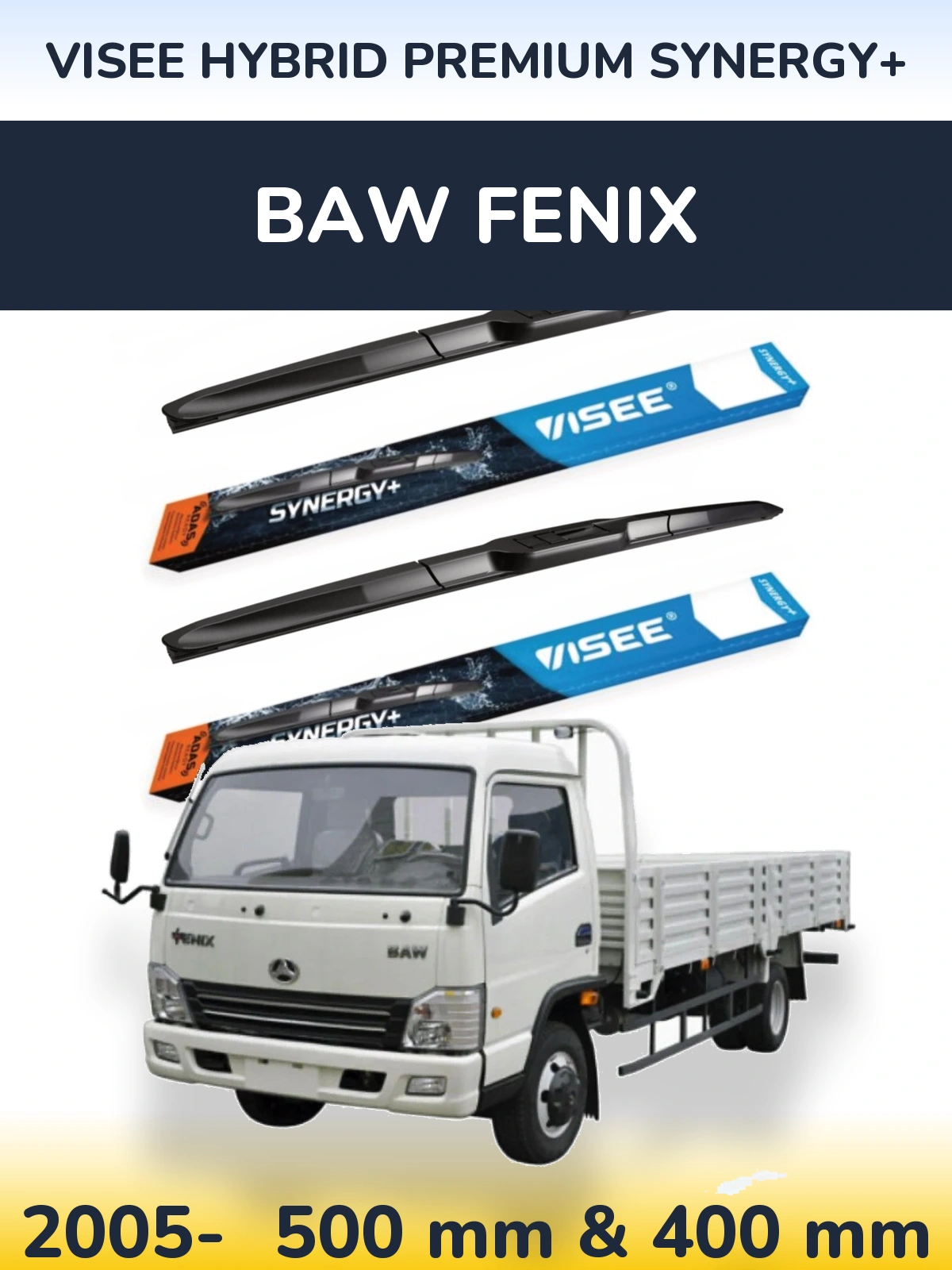 Sada předních stěračů VISEE HYBRID PREMIUM SYNERGY+ 500 a 400 mm pro BAW Fenix 2005-2026
