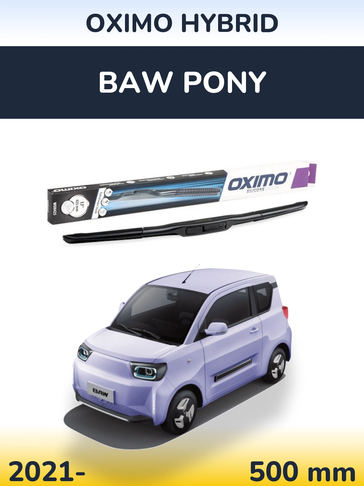 Přední stěrač Oximo Hybrid 500 mm pro BAW Pony 2021-2026