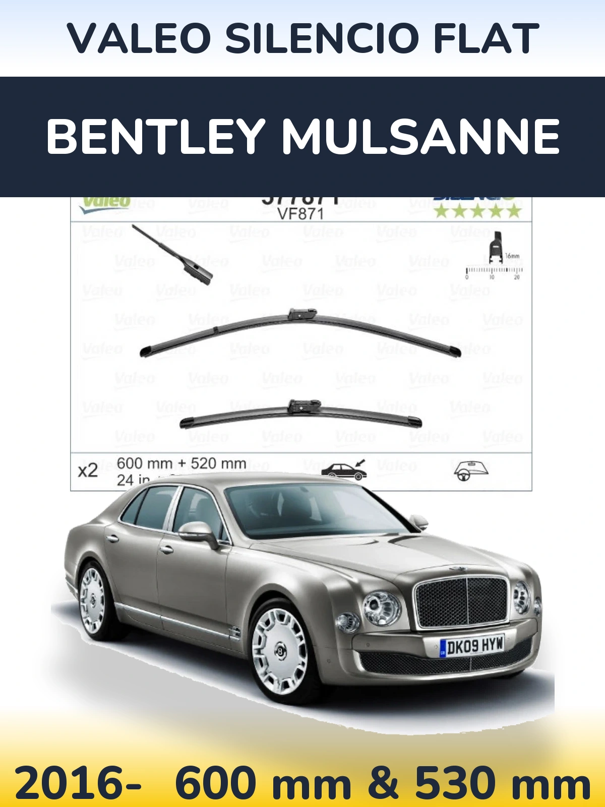 Sada předních stěračů Valeo Silencio Flat 600 a 520 mm pro Bentley Mulsanne 2016-2026