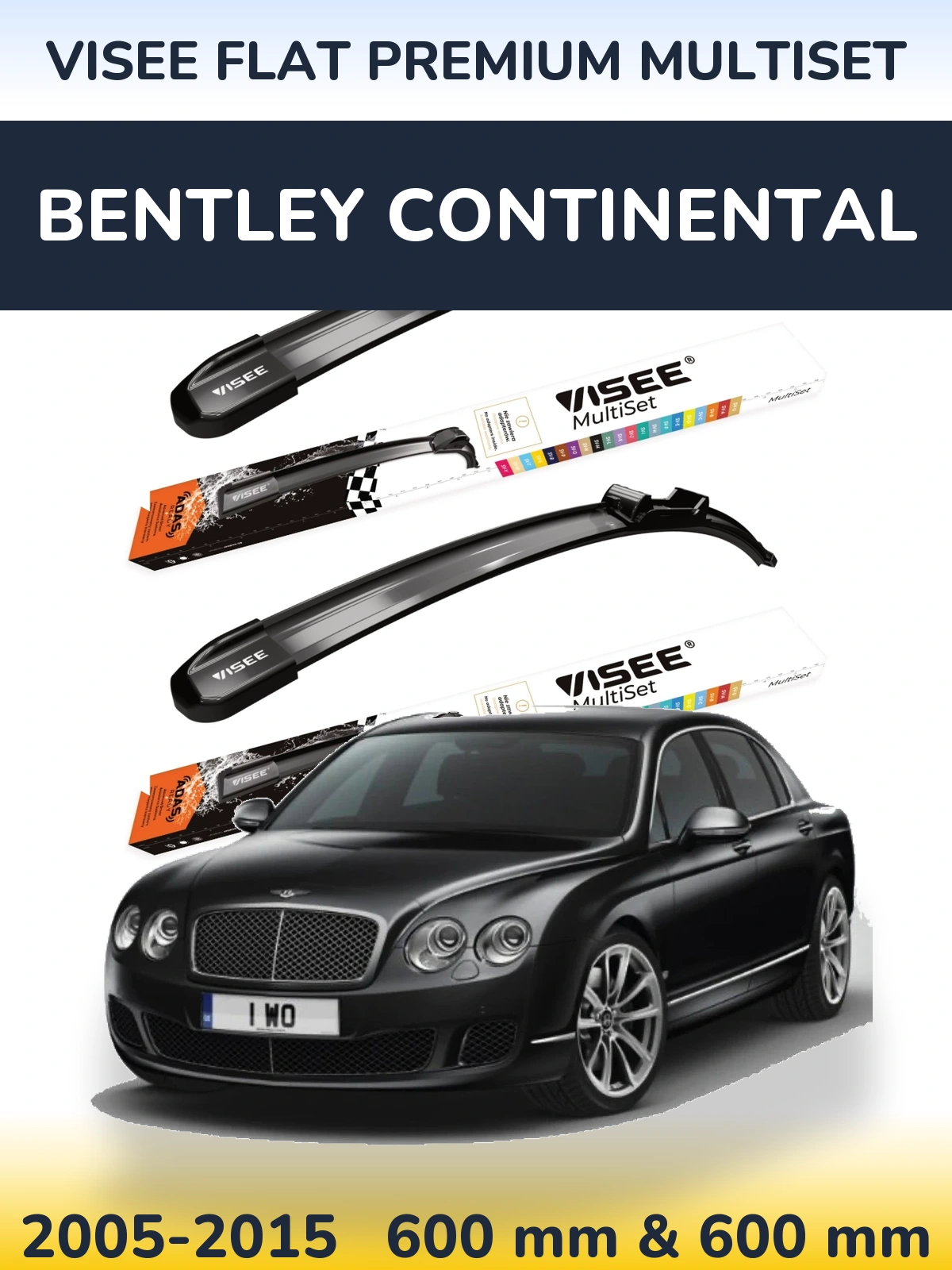 Комплект передніх щіток VISEE FLAT PREMIUM MultiSet 600 & 600 мм для Bentley Continental 2005-2015