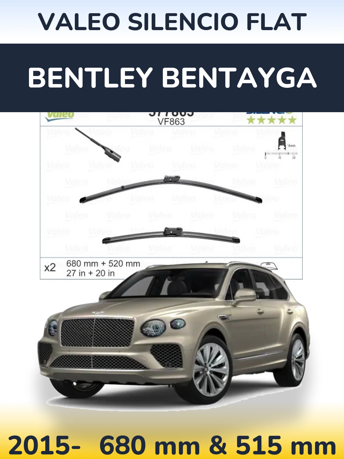 Sada předních stěračů Valeo Silencio Flat 680 a 520 mm pro Bentley Bentayga 2015-2026