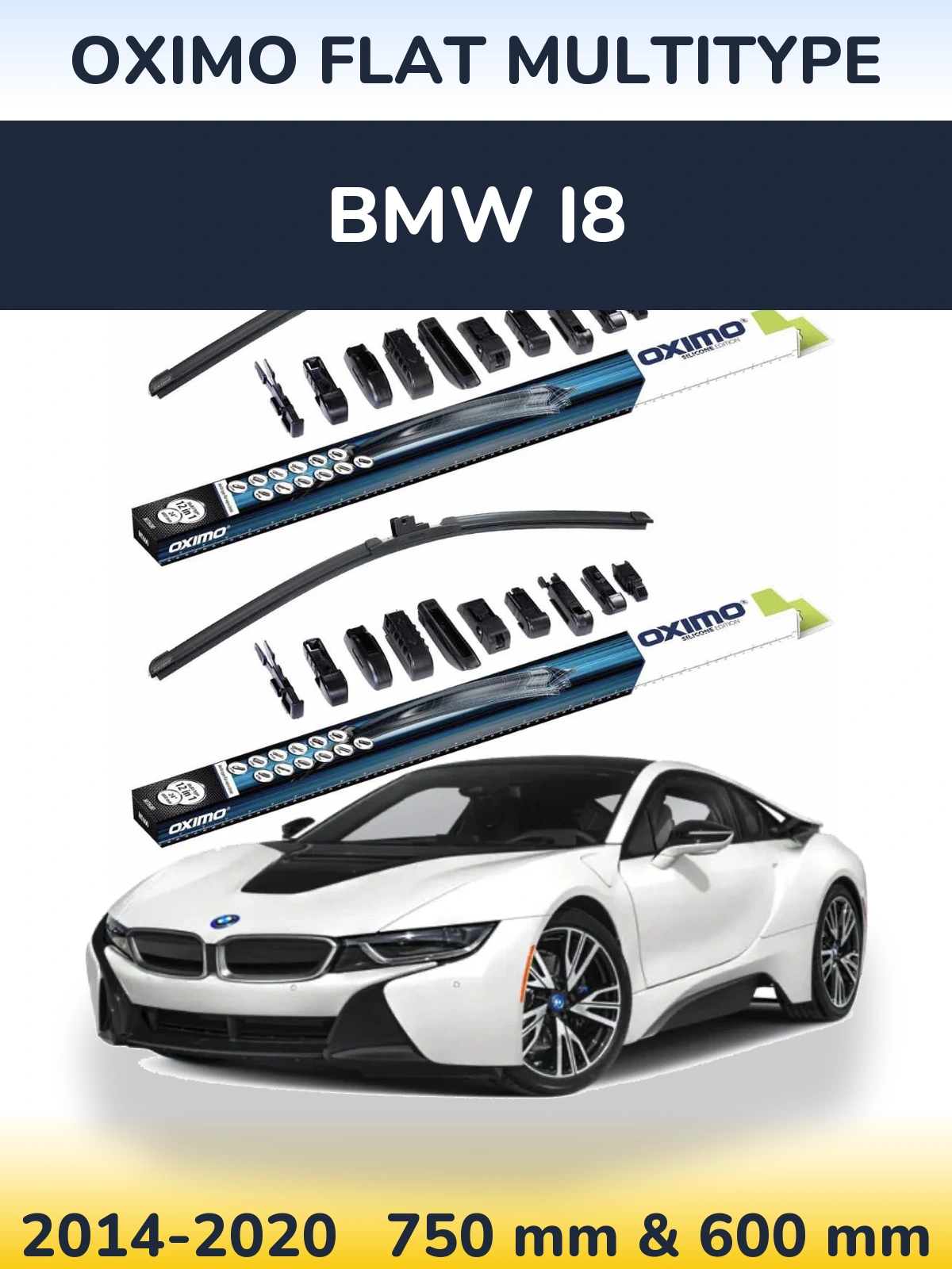 Sada předních stěračů Oximo Flat MultiType 750 a 600 mm pro BMW i8 2014-2020