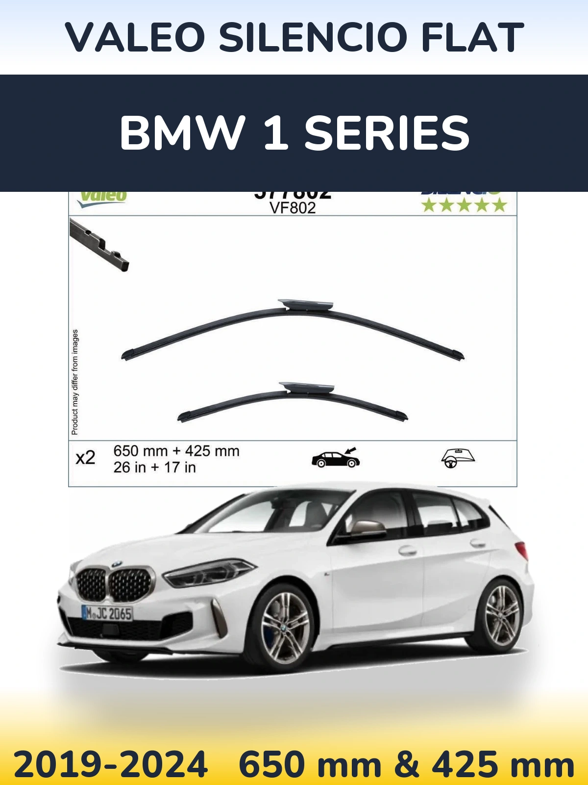 Sada předních stěračů Valeo Silencio Flat 650 a 425 mm pro BMW 1 Series 2019-2024