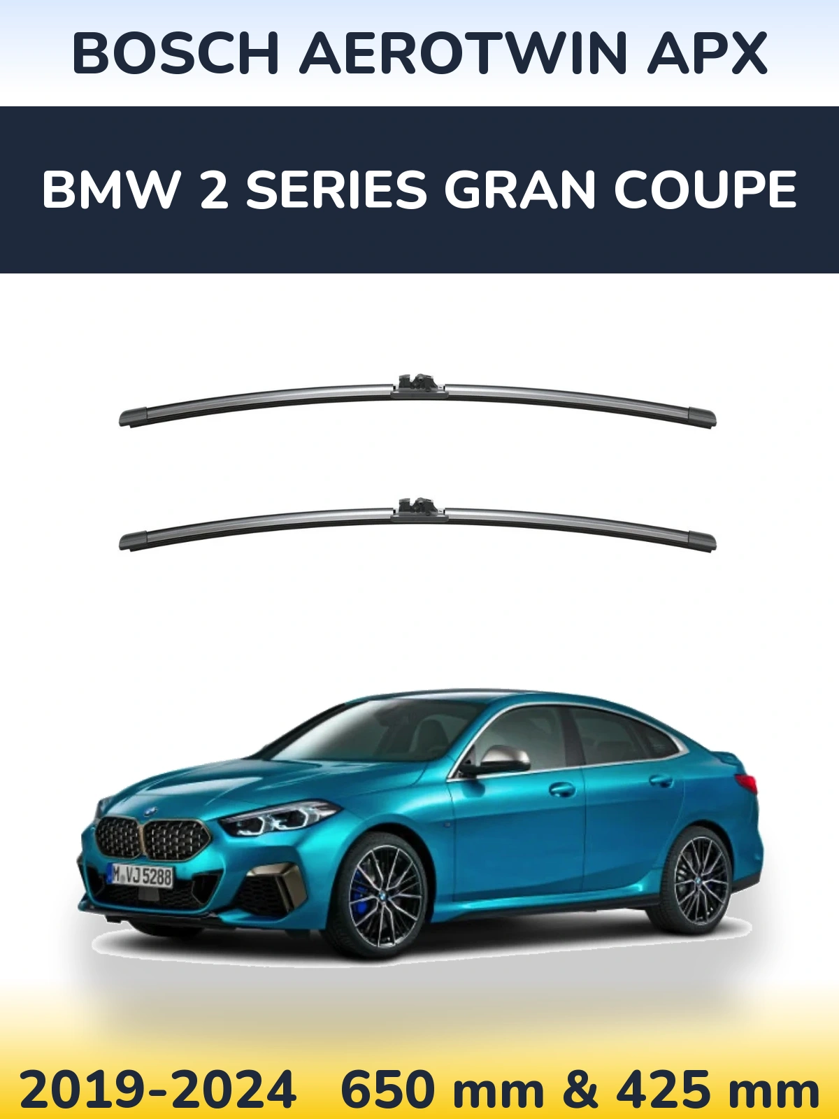 Sada předních stěračů BOSCH AeroTwin APX 650 a 425 mm pro BMW 2 Series Gran Coupe 2019-2024