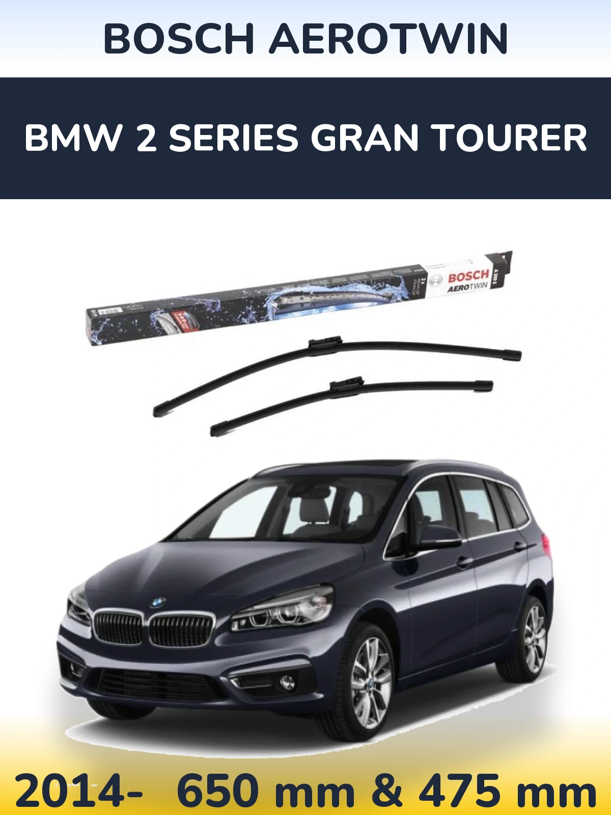 Sada předních stěračů BOSCH AeroTwin 650 a 475 mm pro BMW 2 Series Gran Tourer 2014-2026