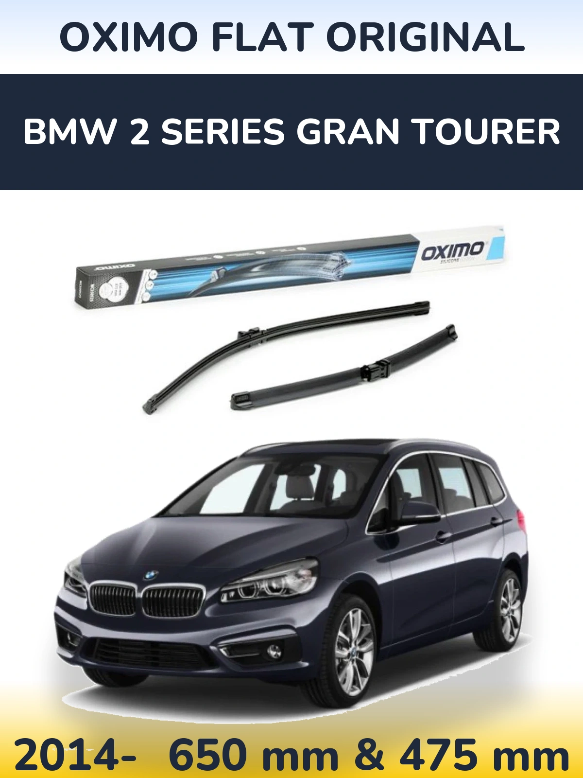 Sada předních stěračů Oximo Flat Original 650 a 475 mm pro BMW 2 Series Gran Tourer 2014-2026