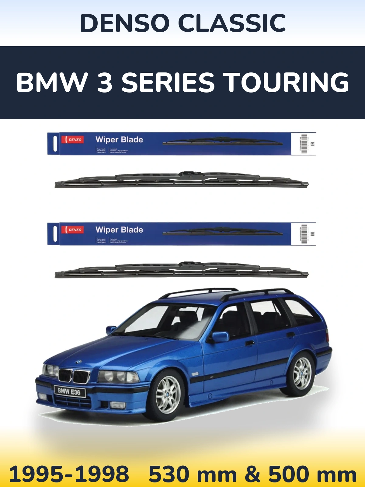 Комплект передніх щіток Denso Classic 530 & 500 мм для BMW 3 Series Touring 1995-1998