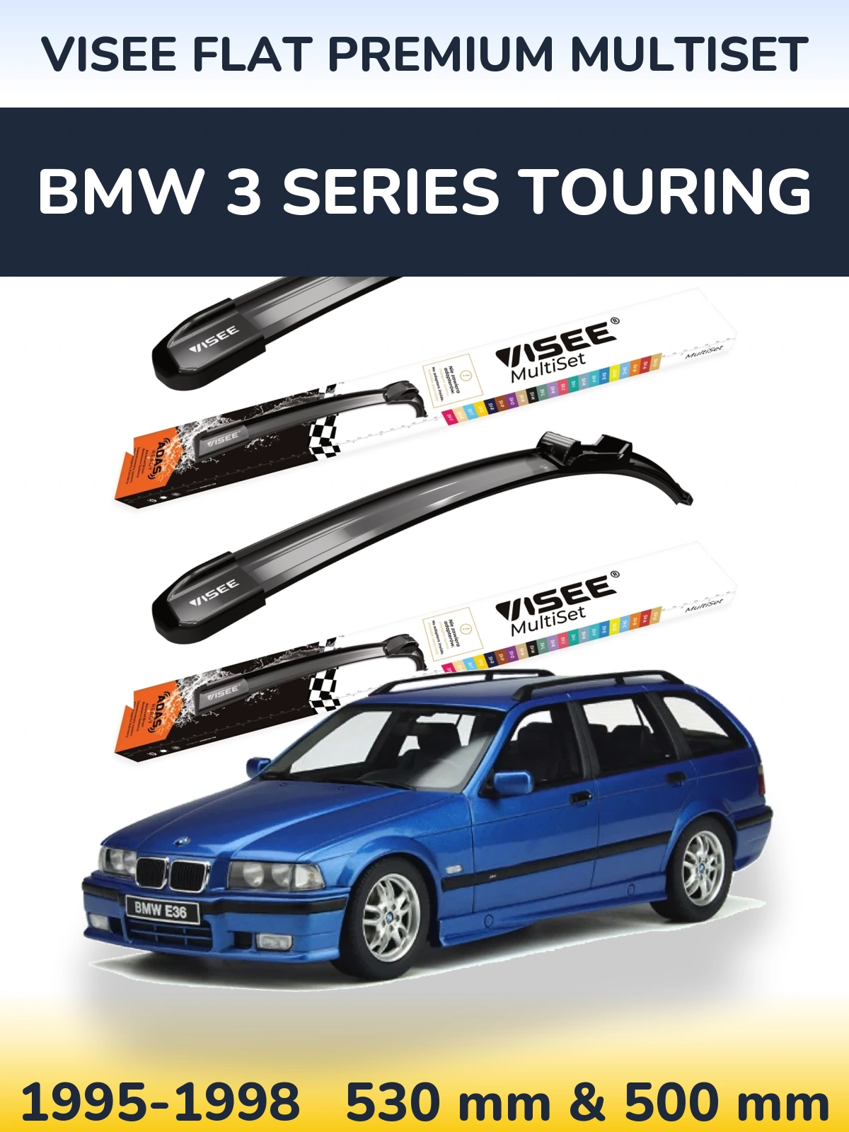 Sada předních stěračů VISEE FLAT PREMIUM MultiSet 530 a 500 mm pro BMW 3 Series Touring 1995-1998