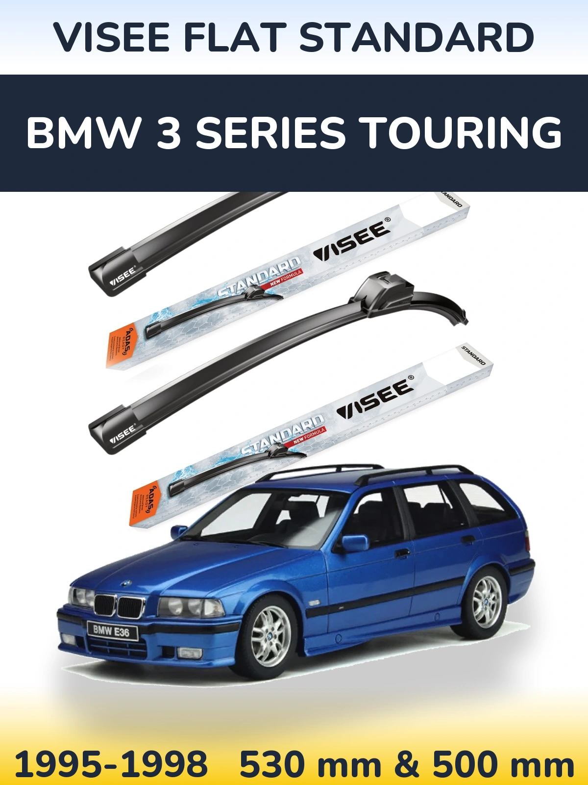 Sada předních stěračů VISEE FLAT STANDARD 530 a 500 mm pro BMW 3 Series Touring 1995-1998