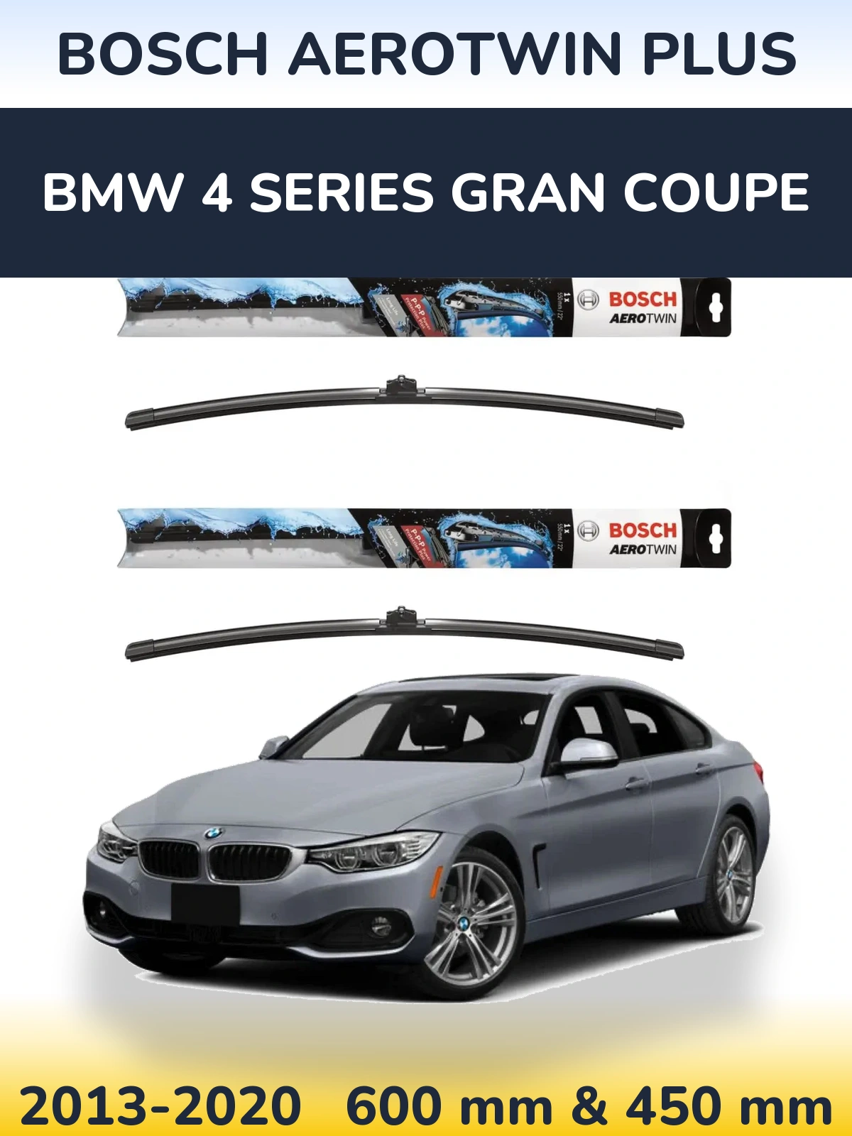 Sada předních stěračů BOSCH AeroTwin Plus 600 a 450 mm pro BMW 4 Series Gran Coupe 2013-2020