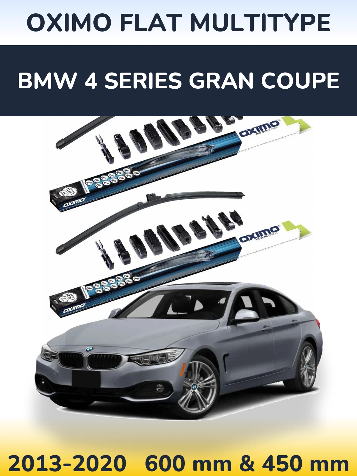 Sada předních stěračů Oximo Flat MultiType 600 a 450 mm pro BMW 4 Series Gran Coupe 2013-2020