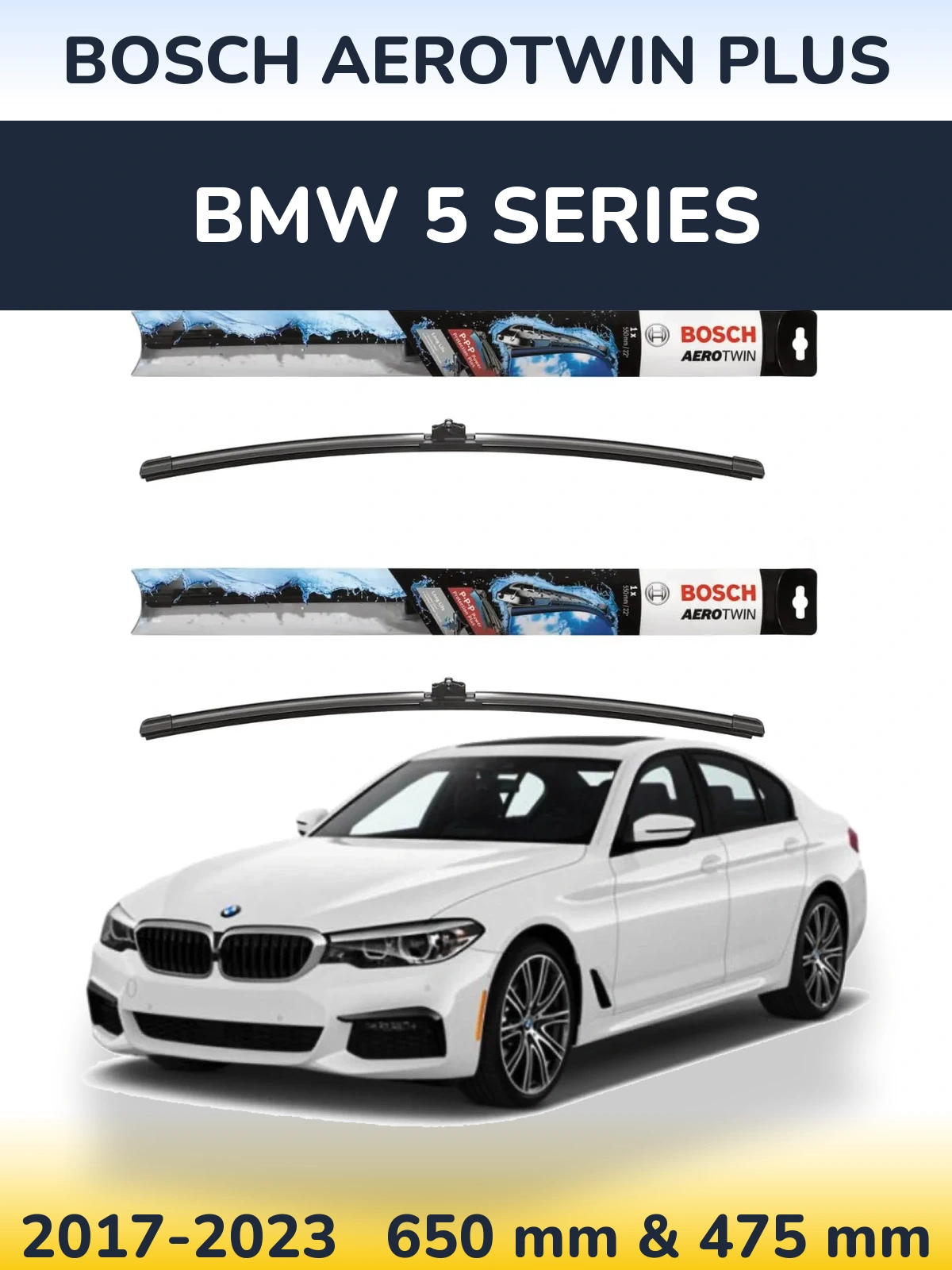 Sada předních stěračů BOSCH AeroTwin Plus 650 a 475 mm pro BMW 5 Series 2017-2023