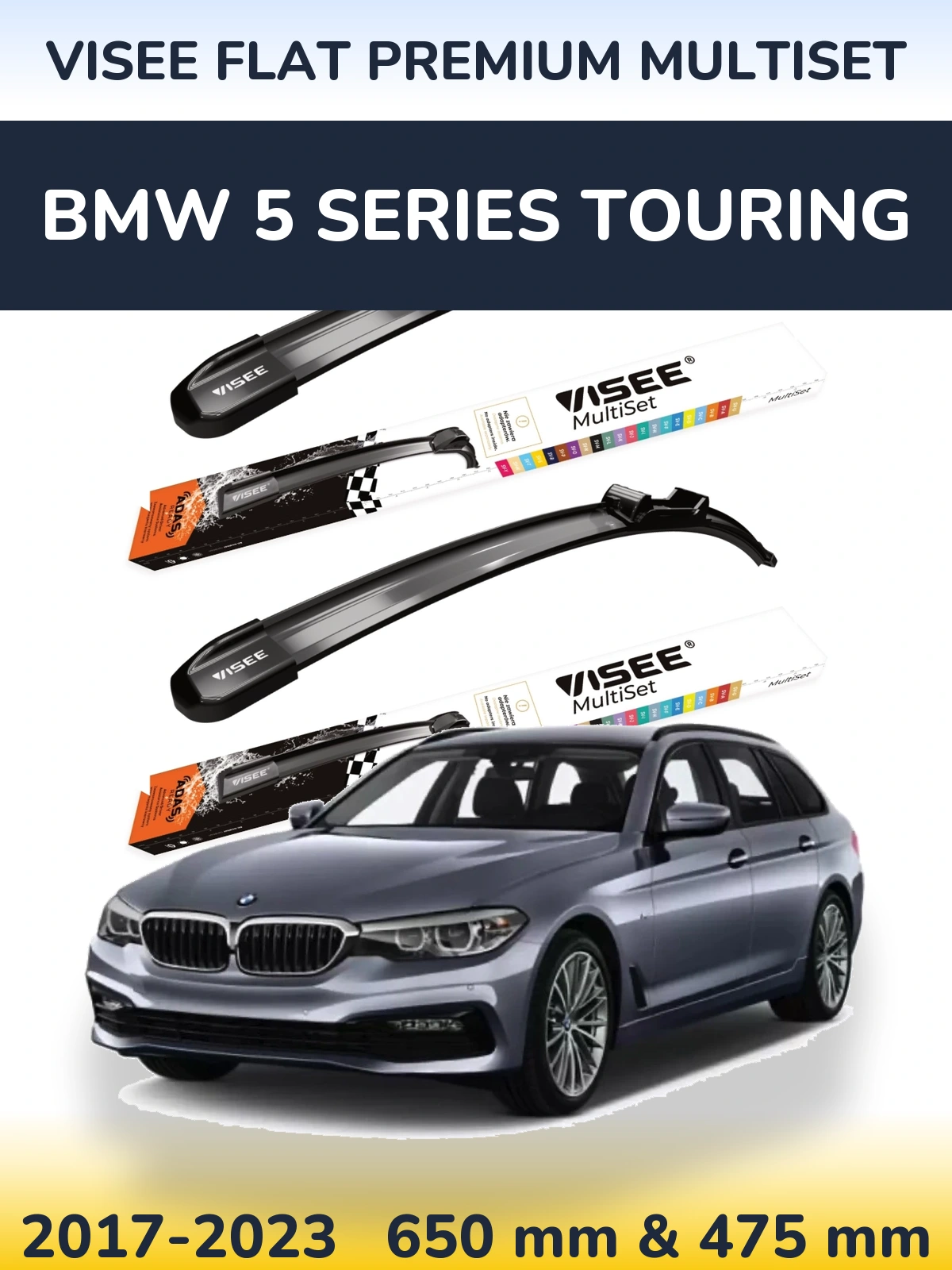 Sada předních stěračů VISEE FLAT PREMIUM MultiSet 650 a 475 mm pro BMW 5 Series Touring 2017-2023