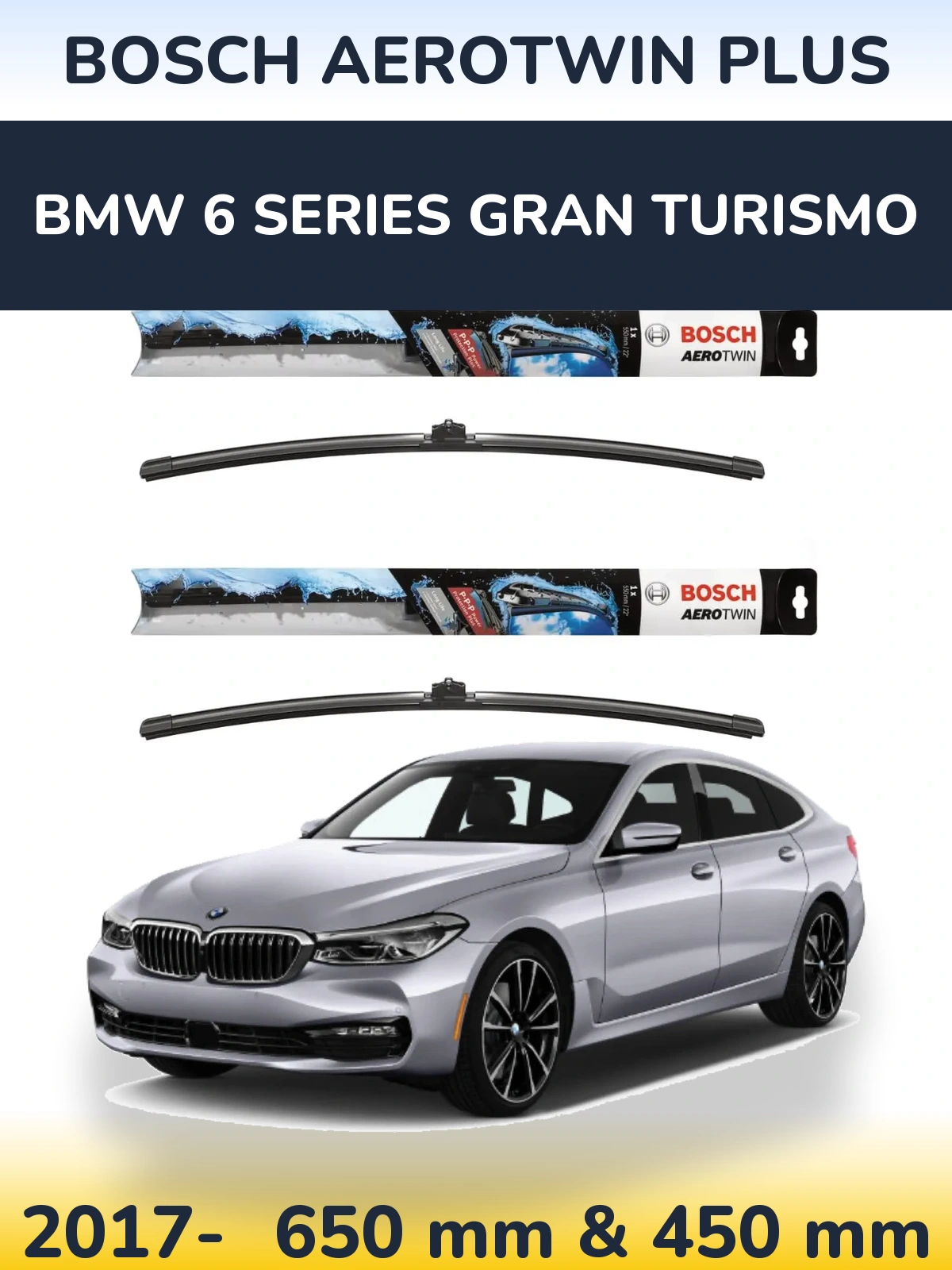 Комплект передніх щіток BOSCH AeroTwin Plus 650 & 450 мм для BMW 6 Series Gran Turismo 2017-2026