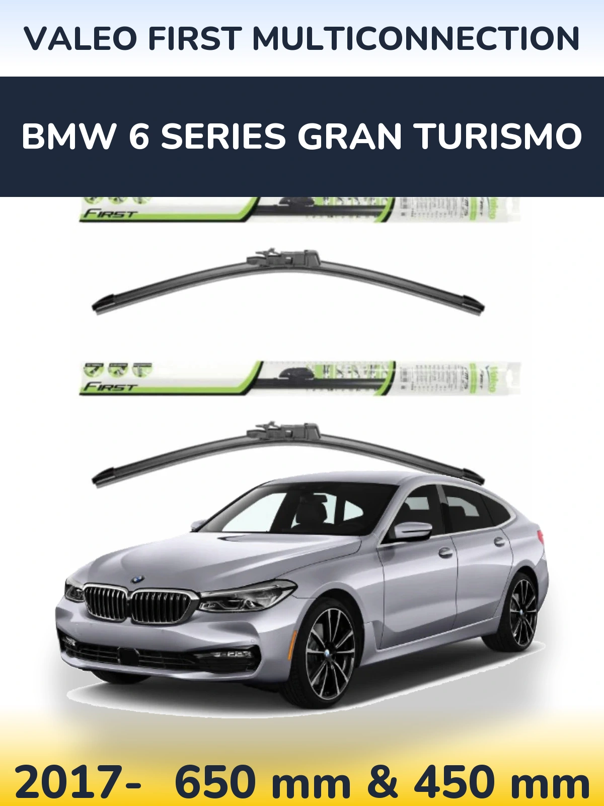 Sada předních stěračů Valeo First MultiConnection 650 a 450 mm pro BMW 6 Series Gran Turismo 2017-2026