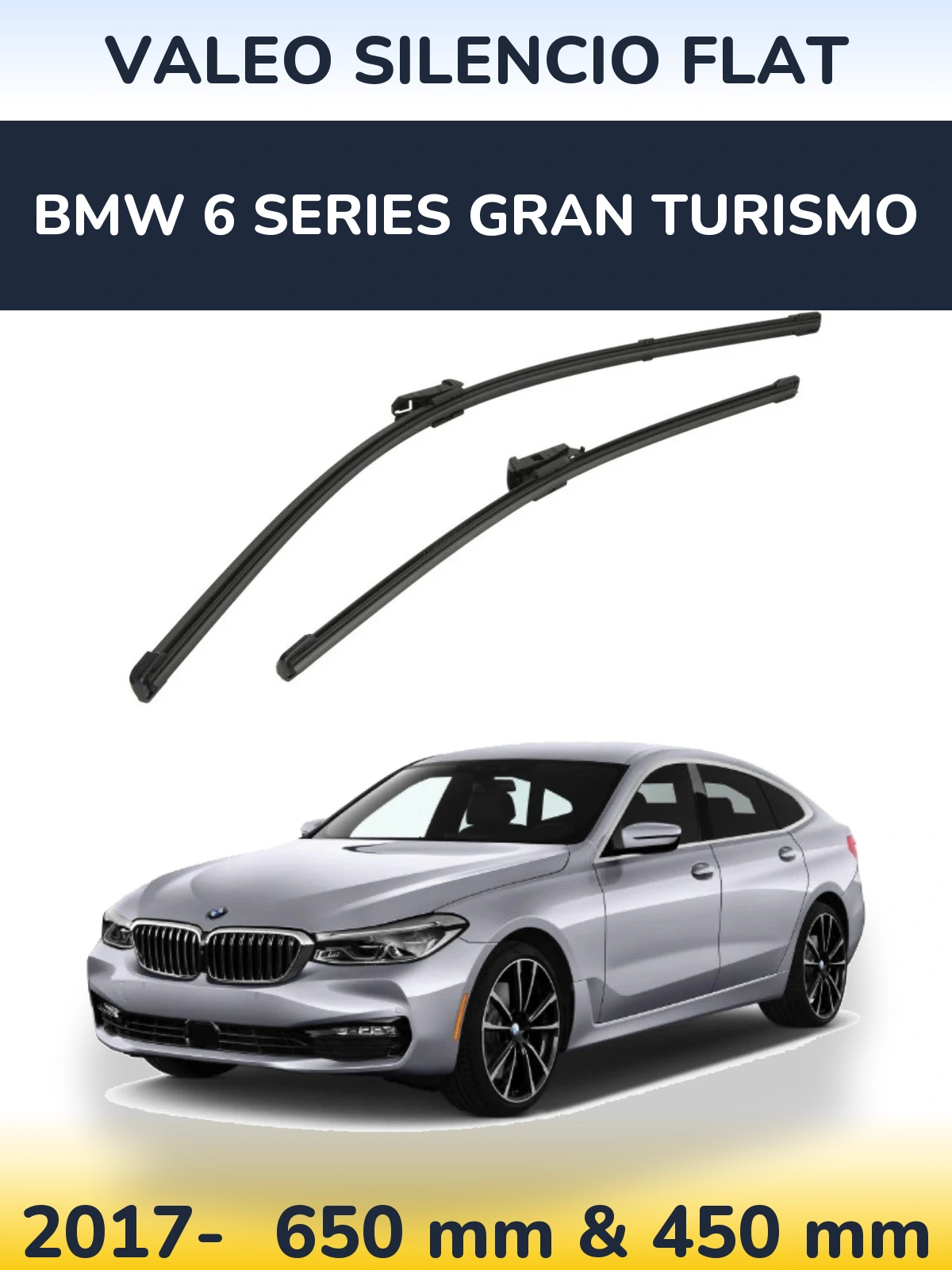 Sada předních stěračů Valeo Silencio Flat 650 a 450 mm pro BMW 6 Series Gran Turismo 2017-2026