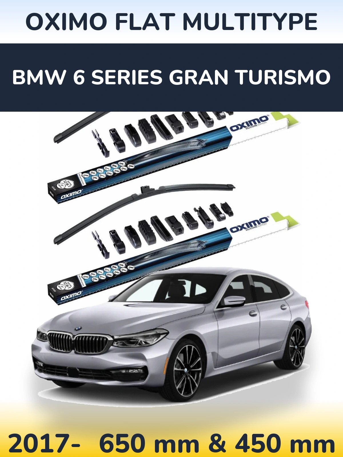 Комплект передніх щіток Oximo Flat MultiТипe 650 & 450 мм для BMW 6 Series Gran Turismo 2017-2026