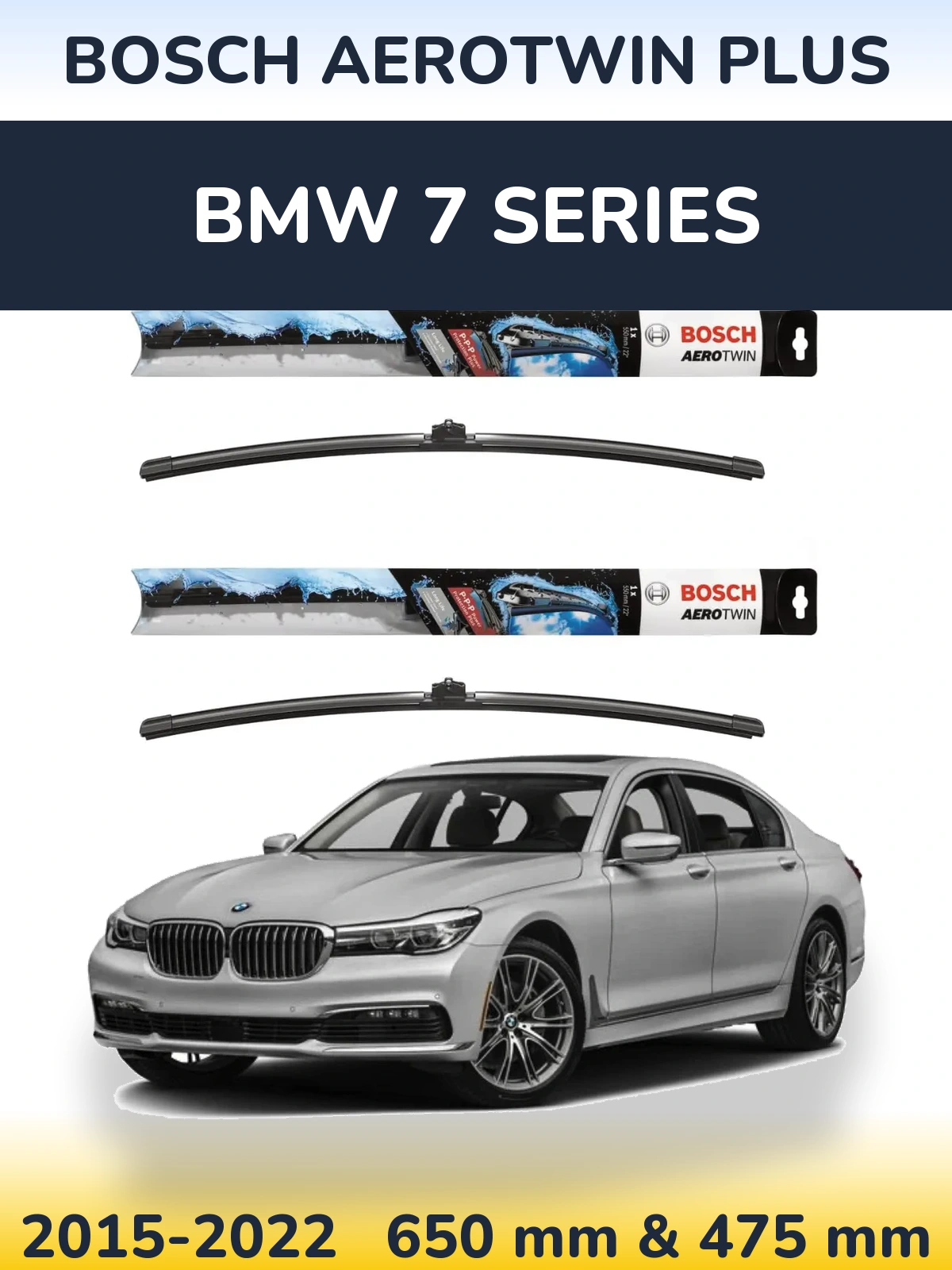 Sada předních stěračů BOSCH AeroTwin Plus 650 a 475 mm pro BMW 7 Series 2015-2022