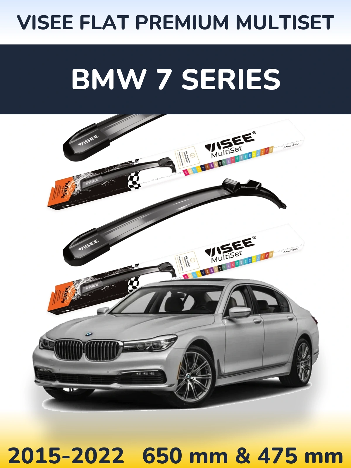 Sada předních stěračů VISEE FLAT PREMIUM MultiSet 650 a 475 mm pro BMW 7 Series 2015-2022