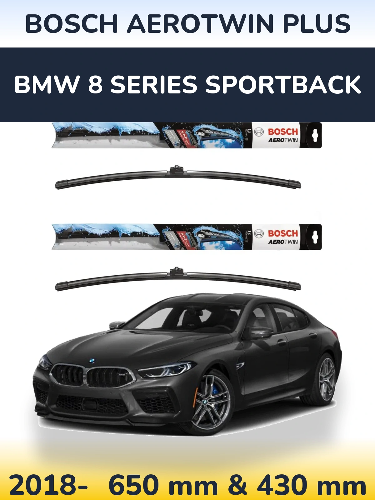 Sada předních stěračů BOSCH AeroTwin Plus 650 a 430 mm pro BMW 8 Series Sportback 2018-2026