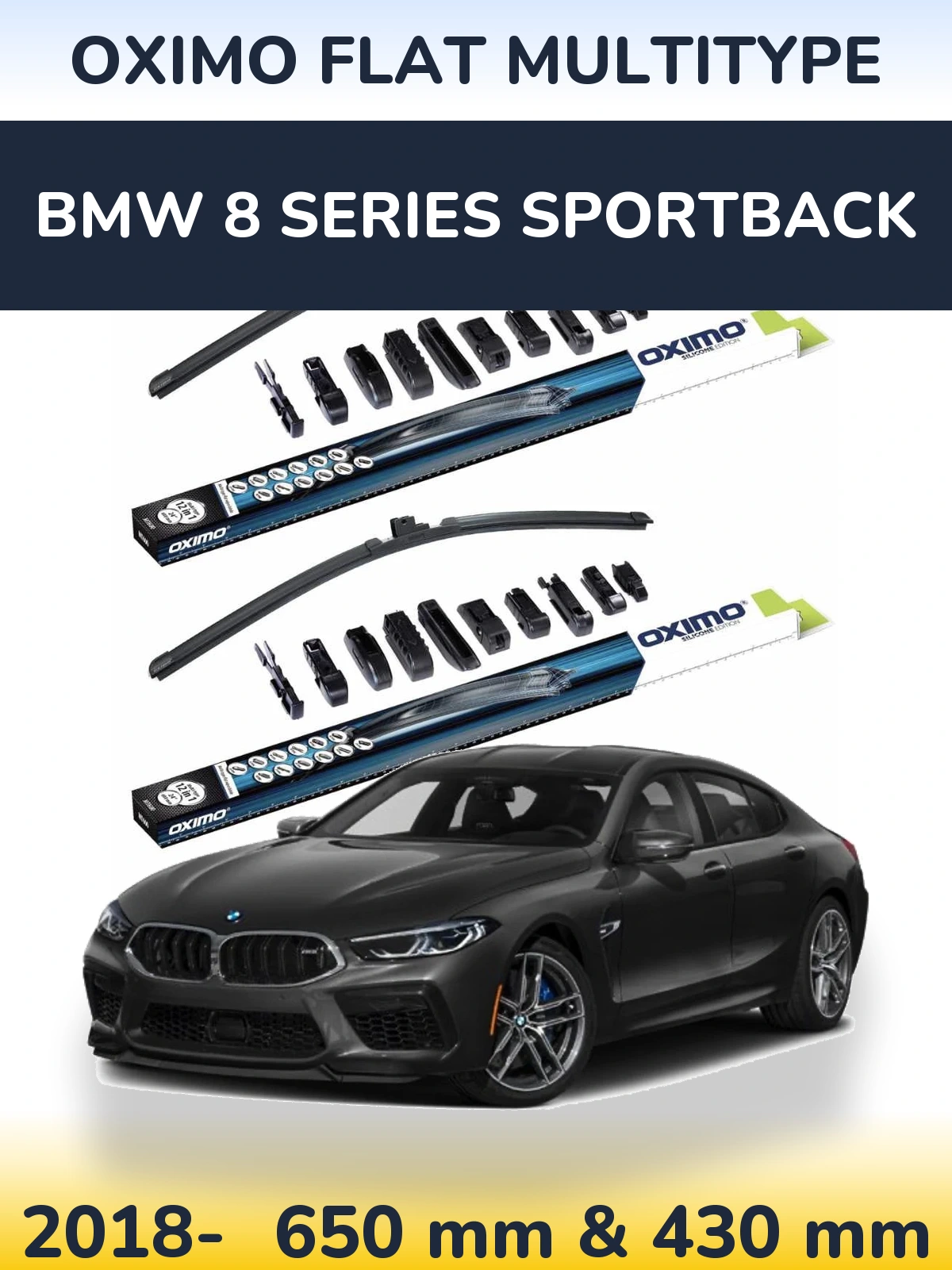 Sada předních stěračů Oximo Flat MultiType 650 a 430 mm pro BMW 8 Series Sportback 2018-2026