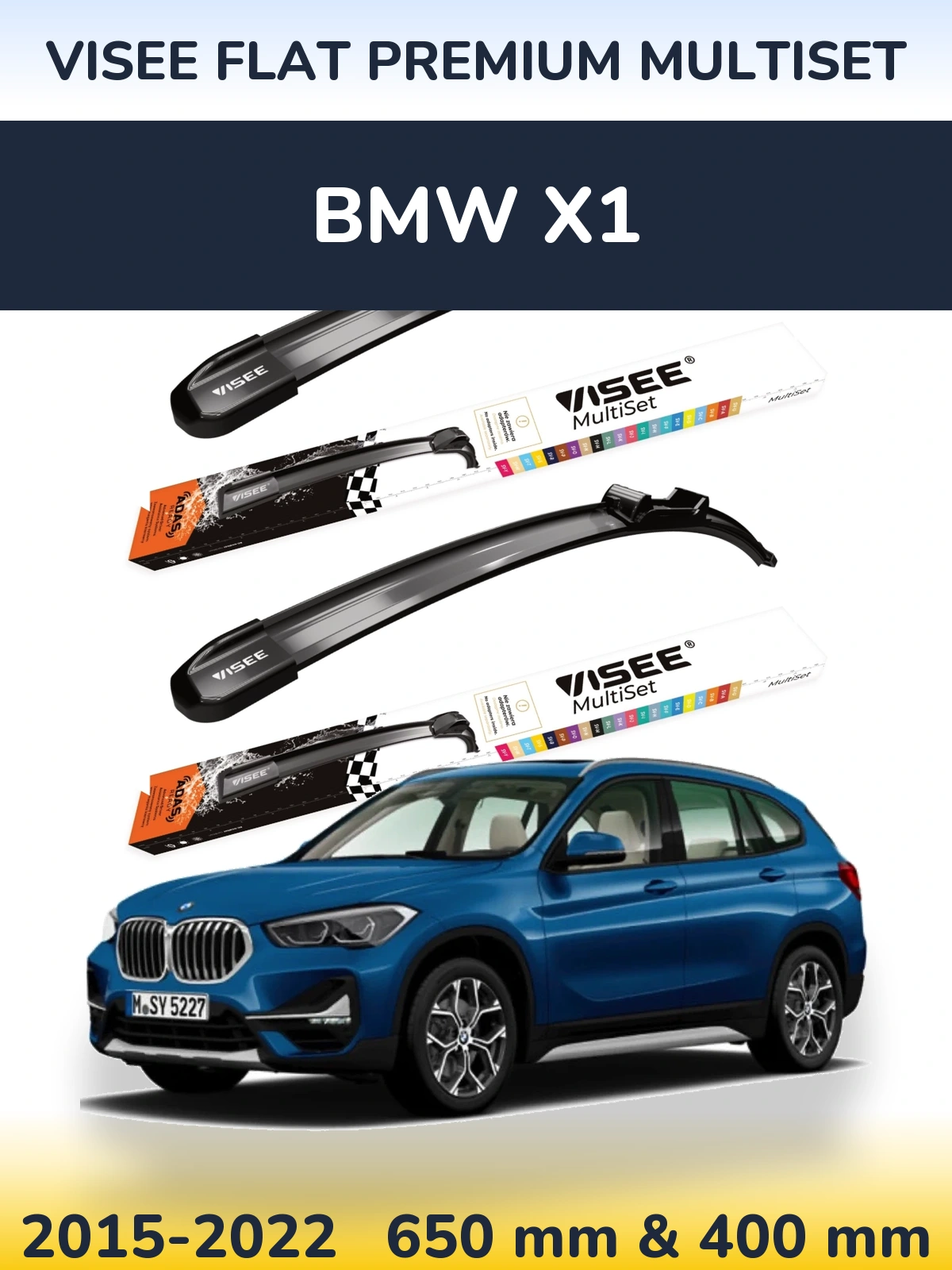 Sada předních stěračů VISEE FLAT PREMIUM MultiSet 650 a 400 mm pro BMW X1 2015-2022