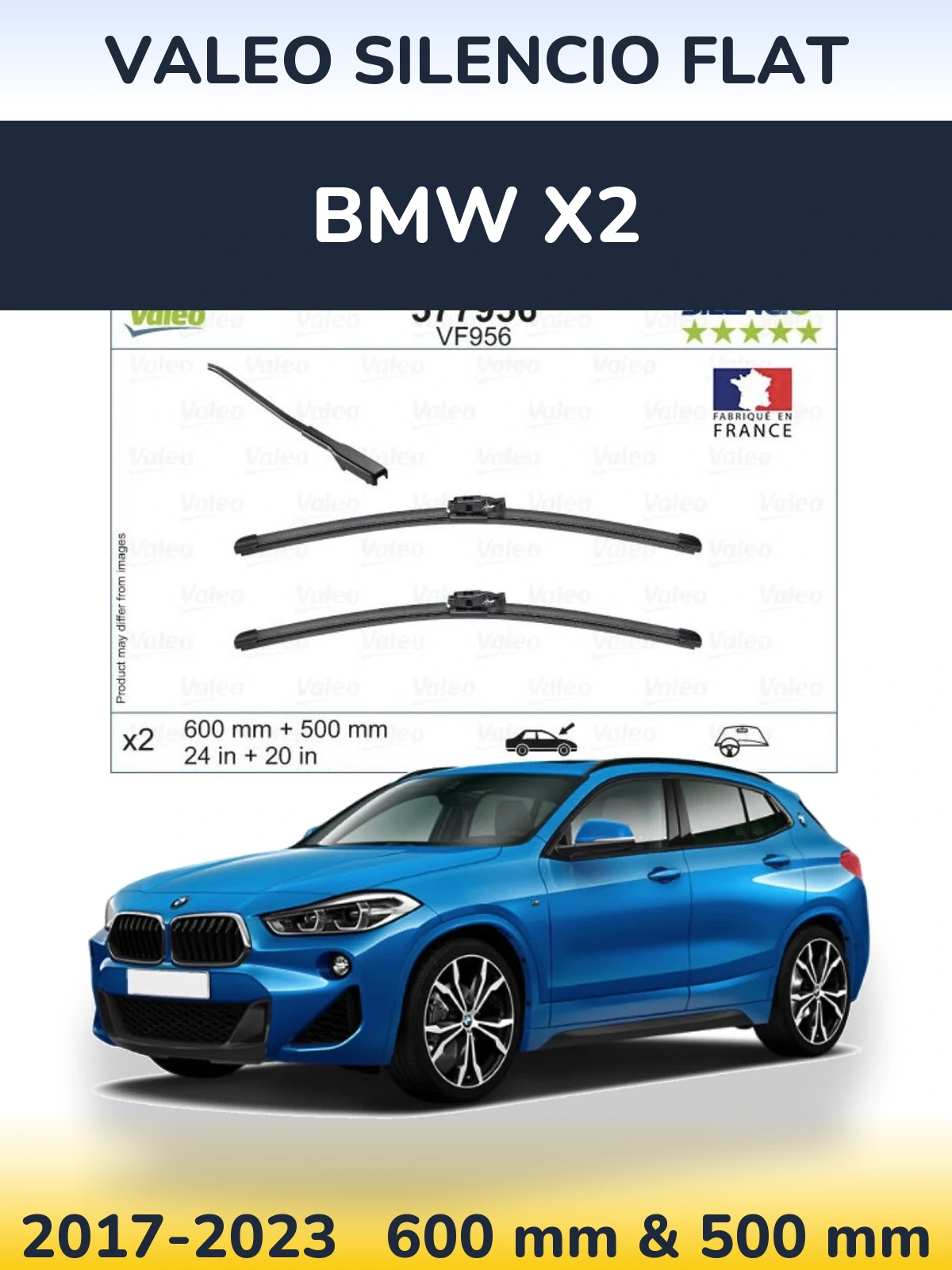 Sada předních stěračů Valeo Silencio Flat 600 a 500 mm pro BMW X2 2017-2023