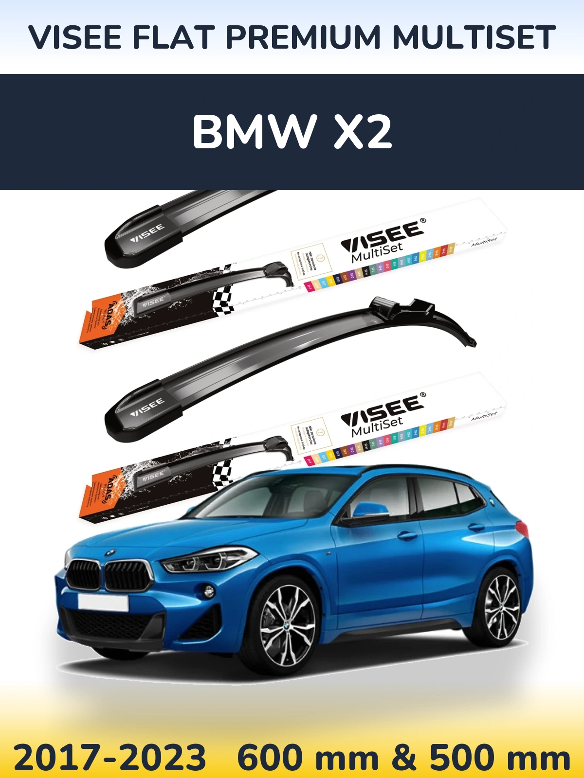 Sada předních stěračů VISEE FLAT PREMIUM MultiSet 600 a 500 mm pro BMW X2 2017-2023