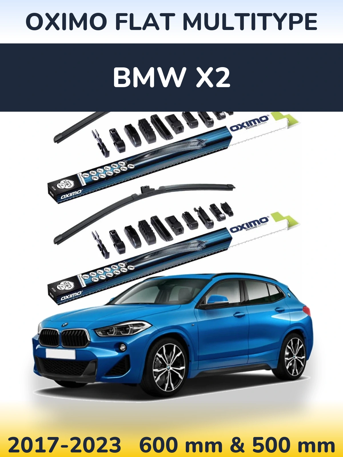 Sada předních stěračů Oximo Flat MultiType 600 a 500 mm pro BMW X2 2017-2023