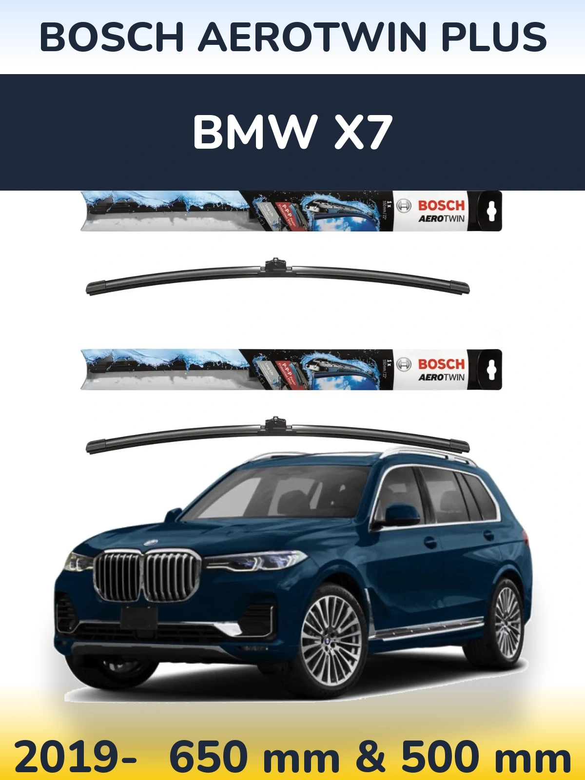 Комплект передніх щіток BOSCH AeroTwin Plus 650 & 500 мм для BMW X7 2019-2026