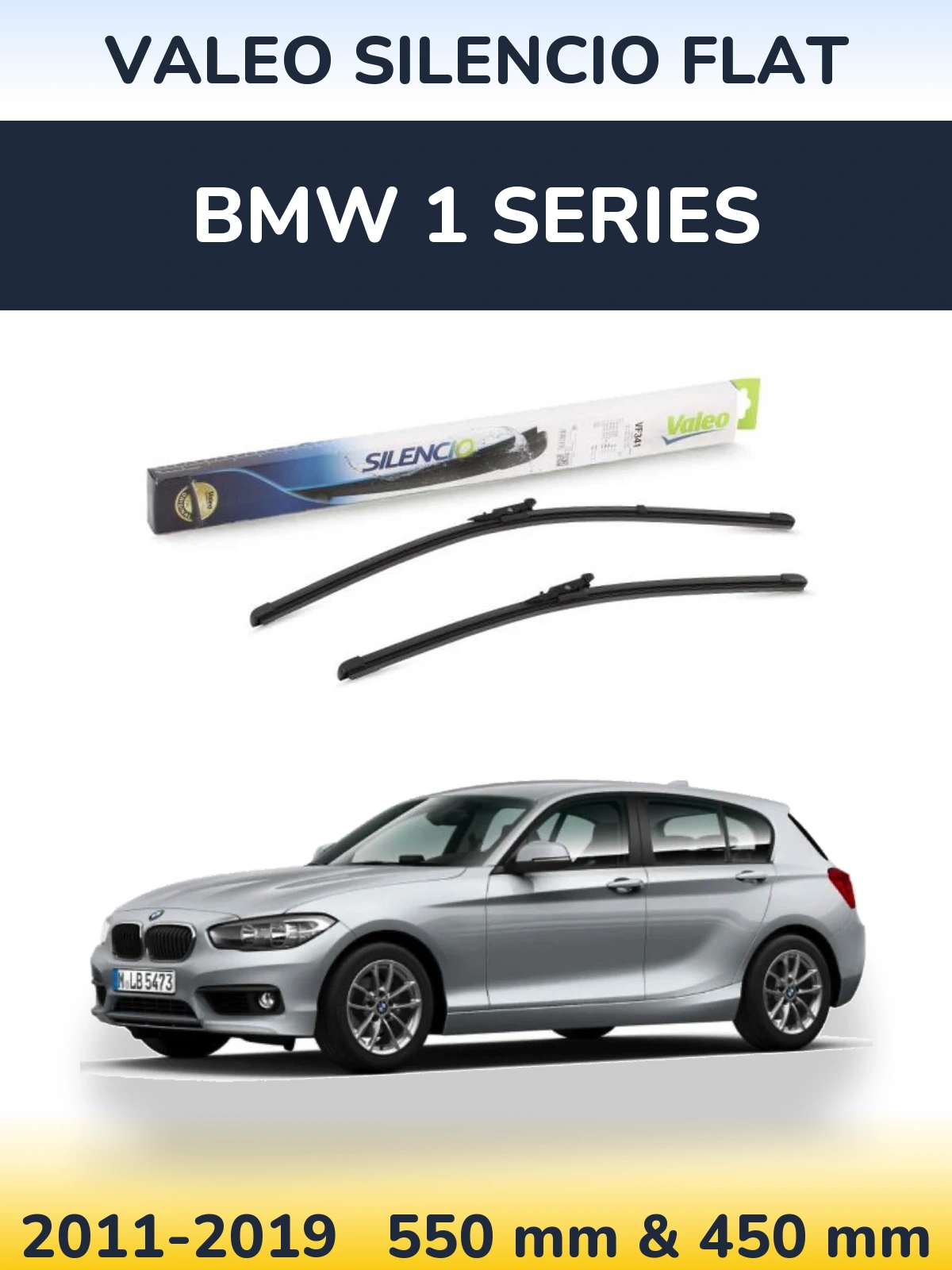 Sada předních stěračů Valeo Silencio Flat 550 a 450 mm pro BMW 1 Series 2011-2019