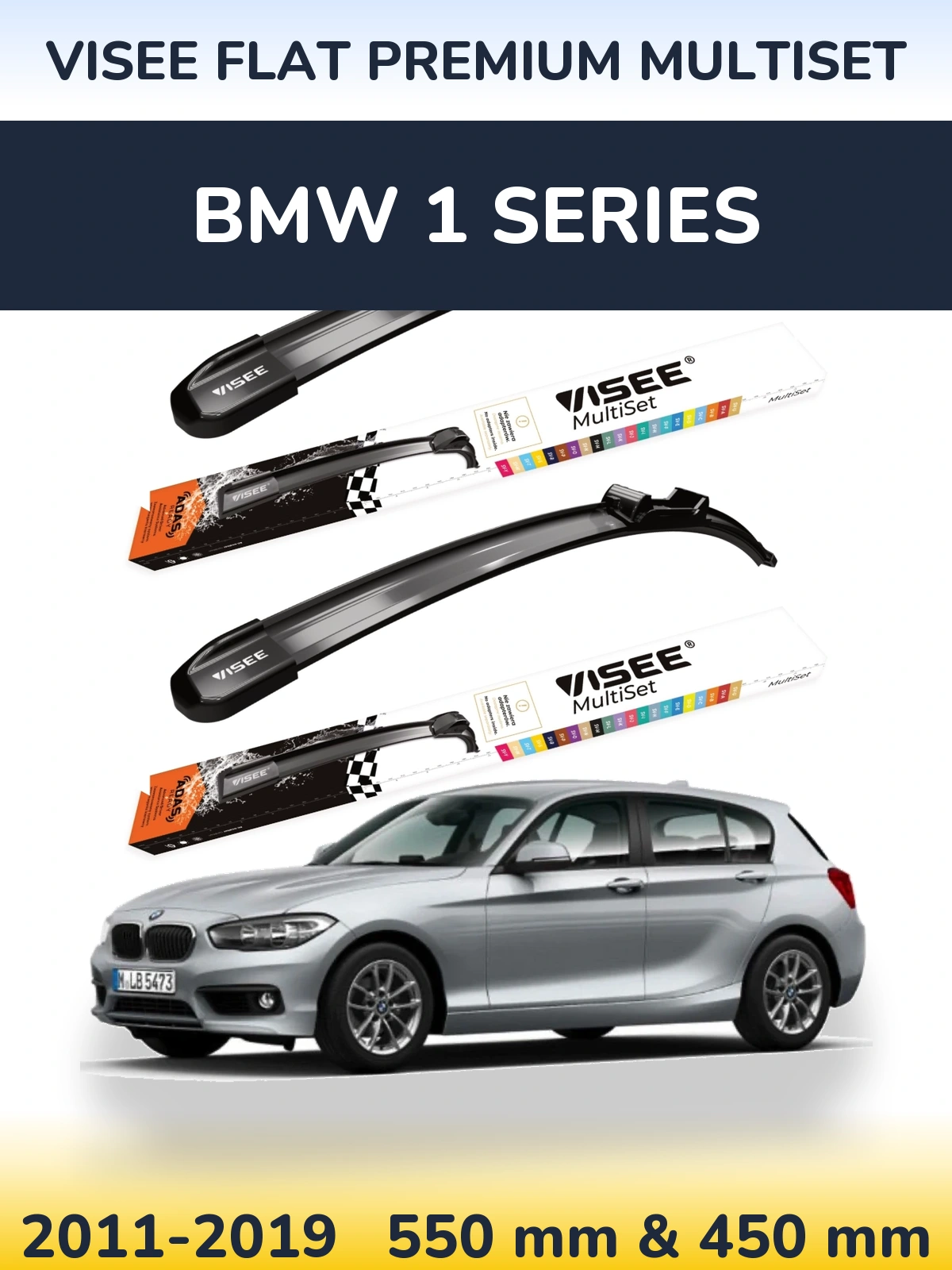 Sada předních stěračů VISEE FLAT PREMIUM MultiSet 550 a 450 mm pro BMW 1 Series 2011-2019