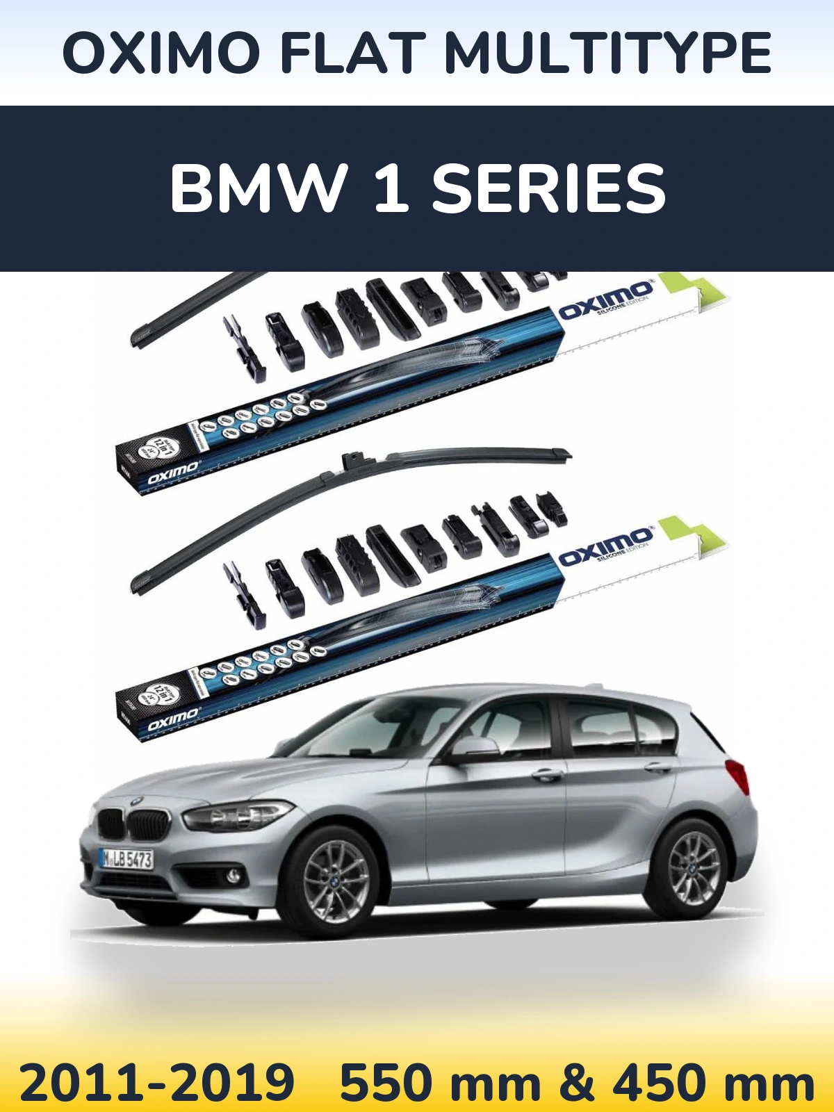 Sada předních stěračů Oximo Flat MultiType 550 a 450 mm pro BMW 1 Series 2011-2019
