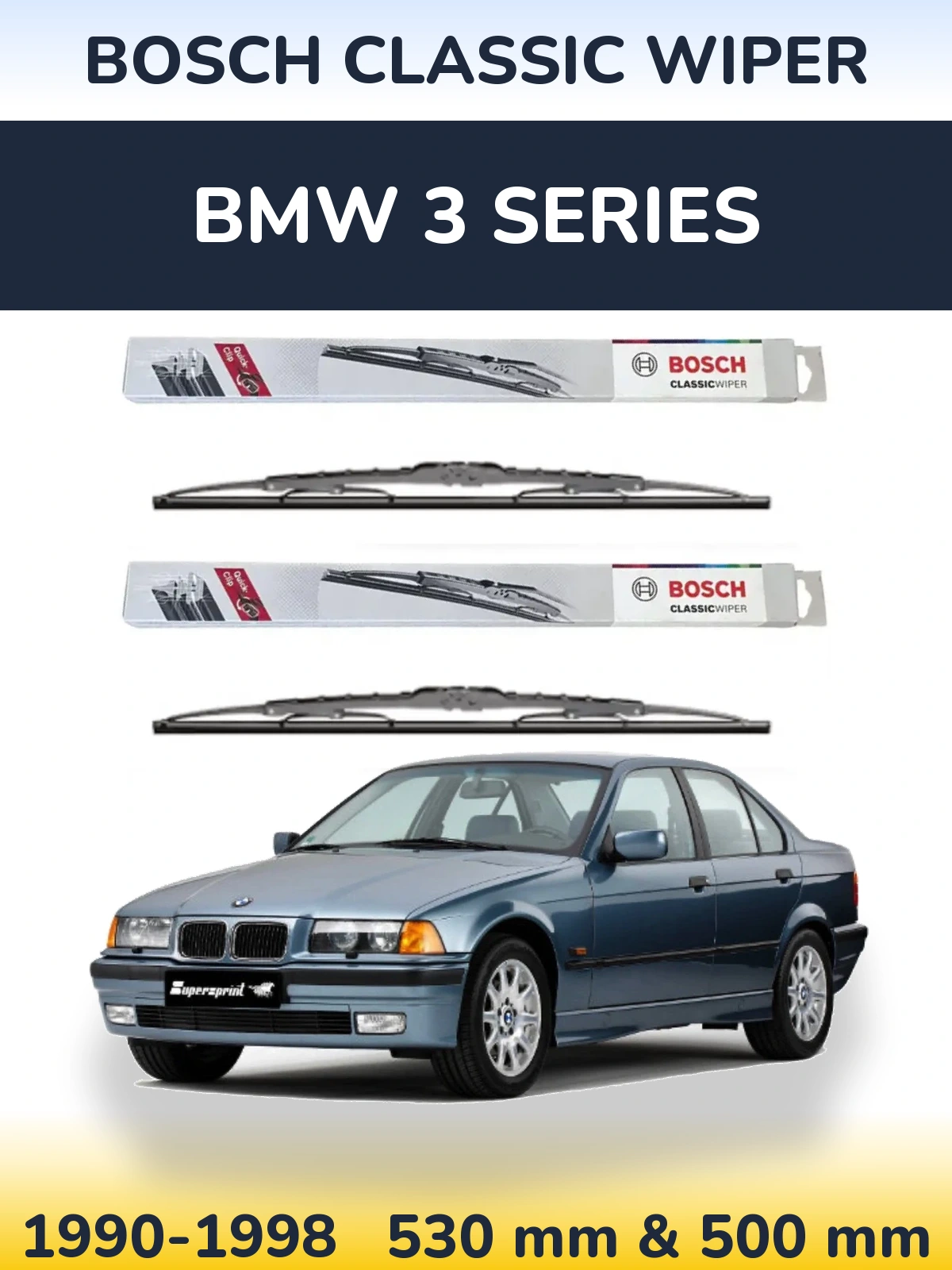 Sada předních stěračů BOSCH Classic Wiper 530 a 500 mm pro BMW 3 Series 1990-1998