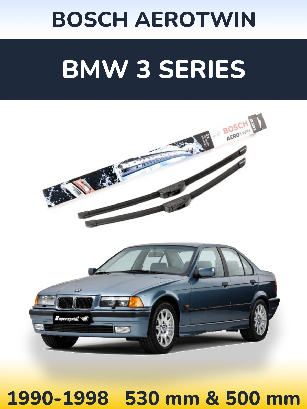 Sada předních stěračů BOSCH AeroTwin 530 a 500 mm pro BMW 3 Series 1990-1998