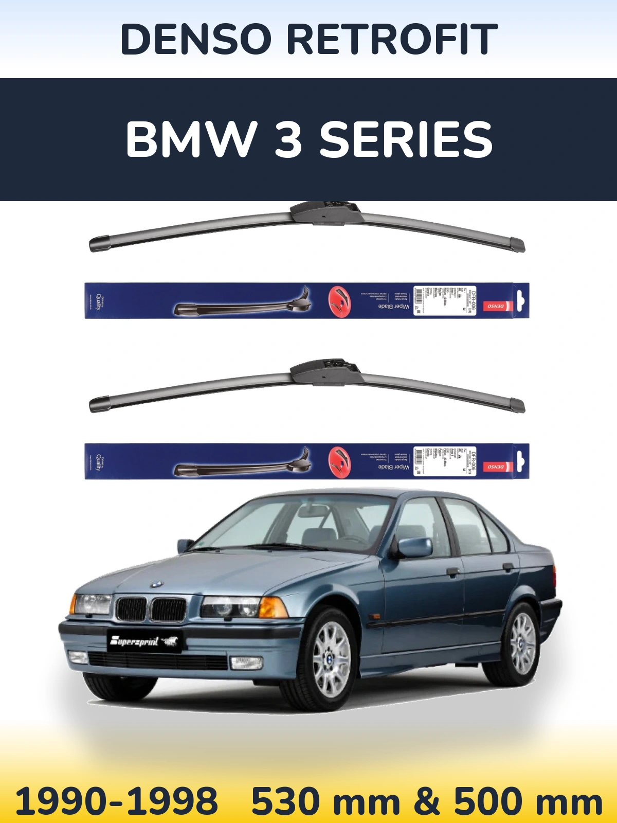 Sada předních stěračů Denso Retrofit 530 a 500 mm pro BMW 3 Series 1990-1998