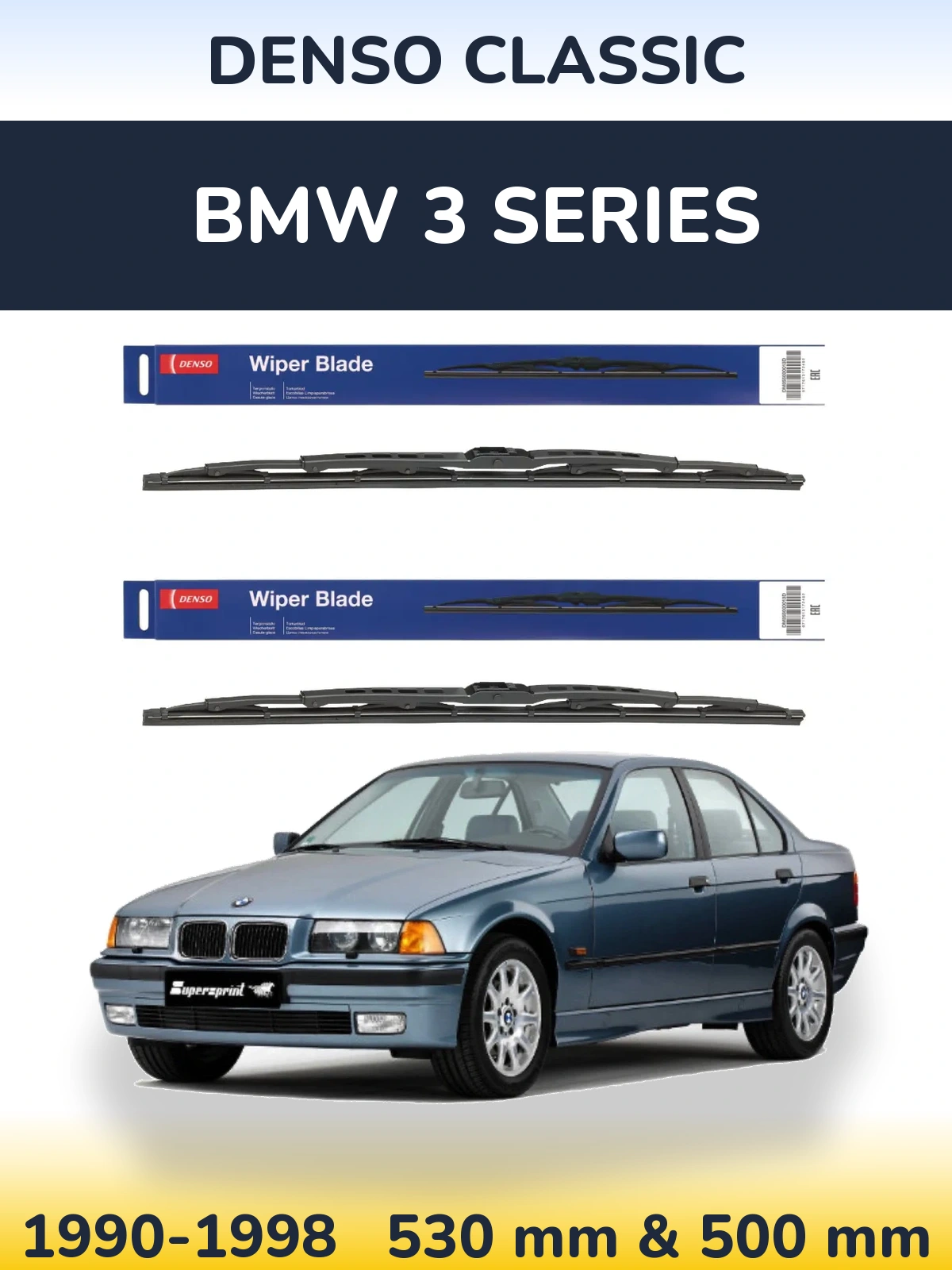 Sada předních stěračů Denso Classic 530 a 500 mm pro BMW 3 Series 1990-1998