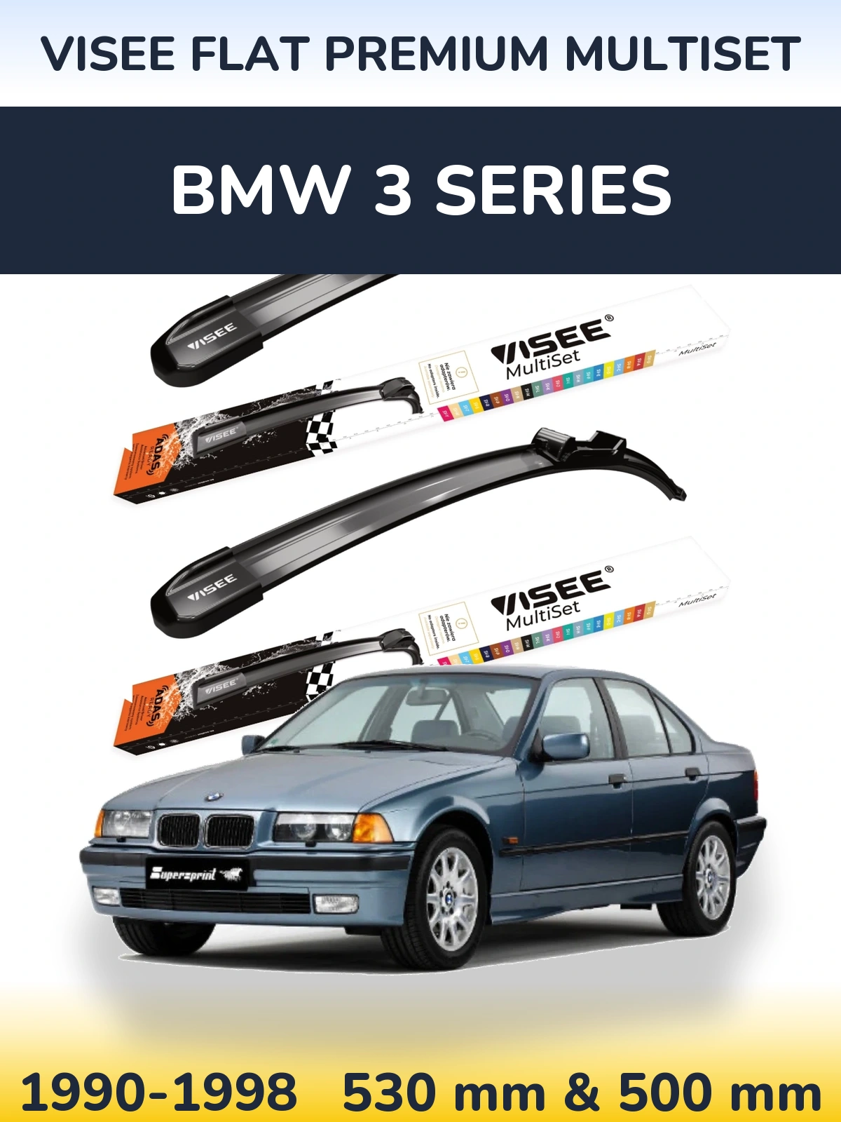 Sada předních stěračů VISEE FLAT PREMIUM MultiSet 530 a 500 mm pro BMW 3 Series 1990-1998