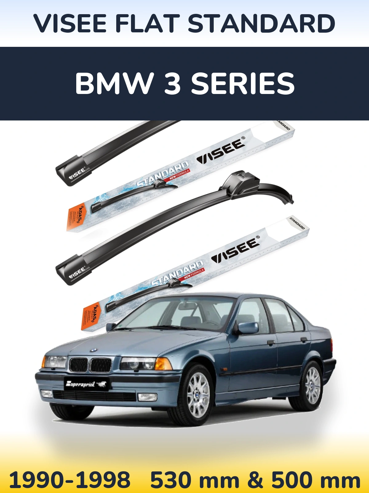 Sada předních stěračů VISEE FLAT STANDARD 530 a 500 mm pro BMW 3 Series 1990-1998