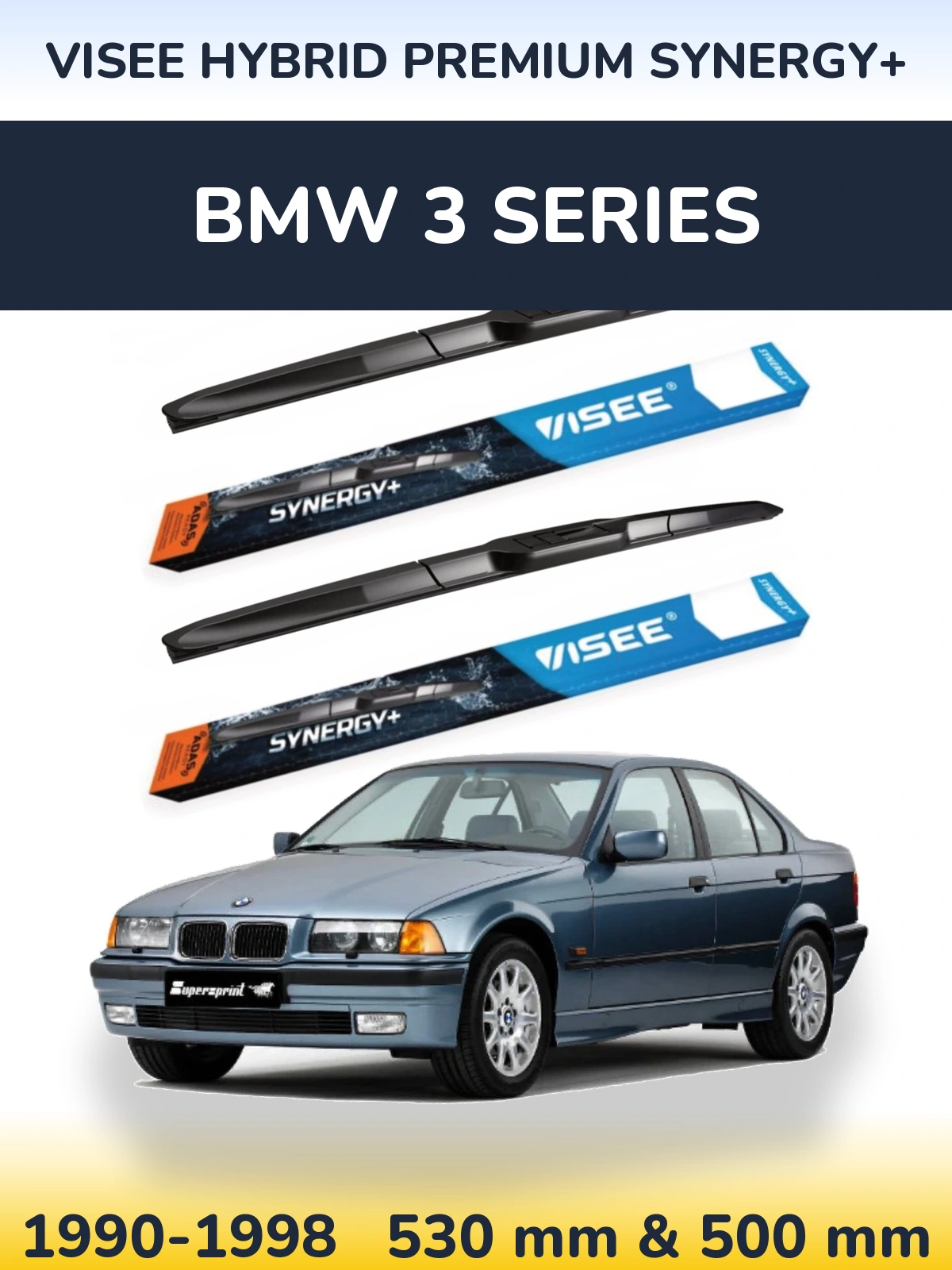 Sada předních stěračů VISEE HYBRID PREMIUM SYNERGY+ 530 a 500 mm pro BMW 3 Series 1990-1998